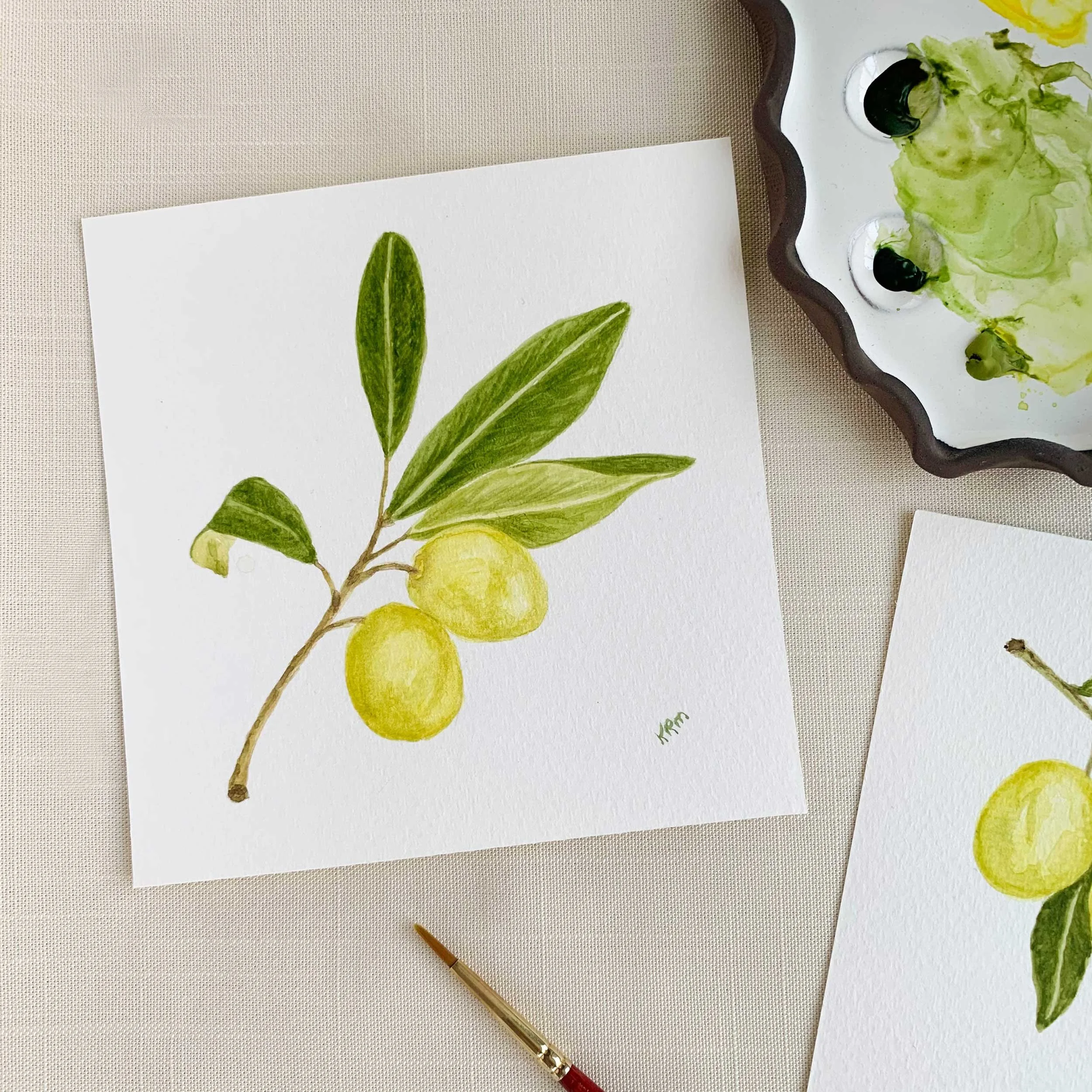 Olive Branch Mini Original Watercolors Office Decor