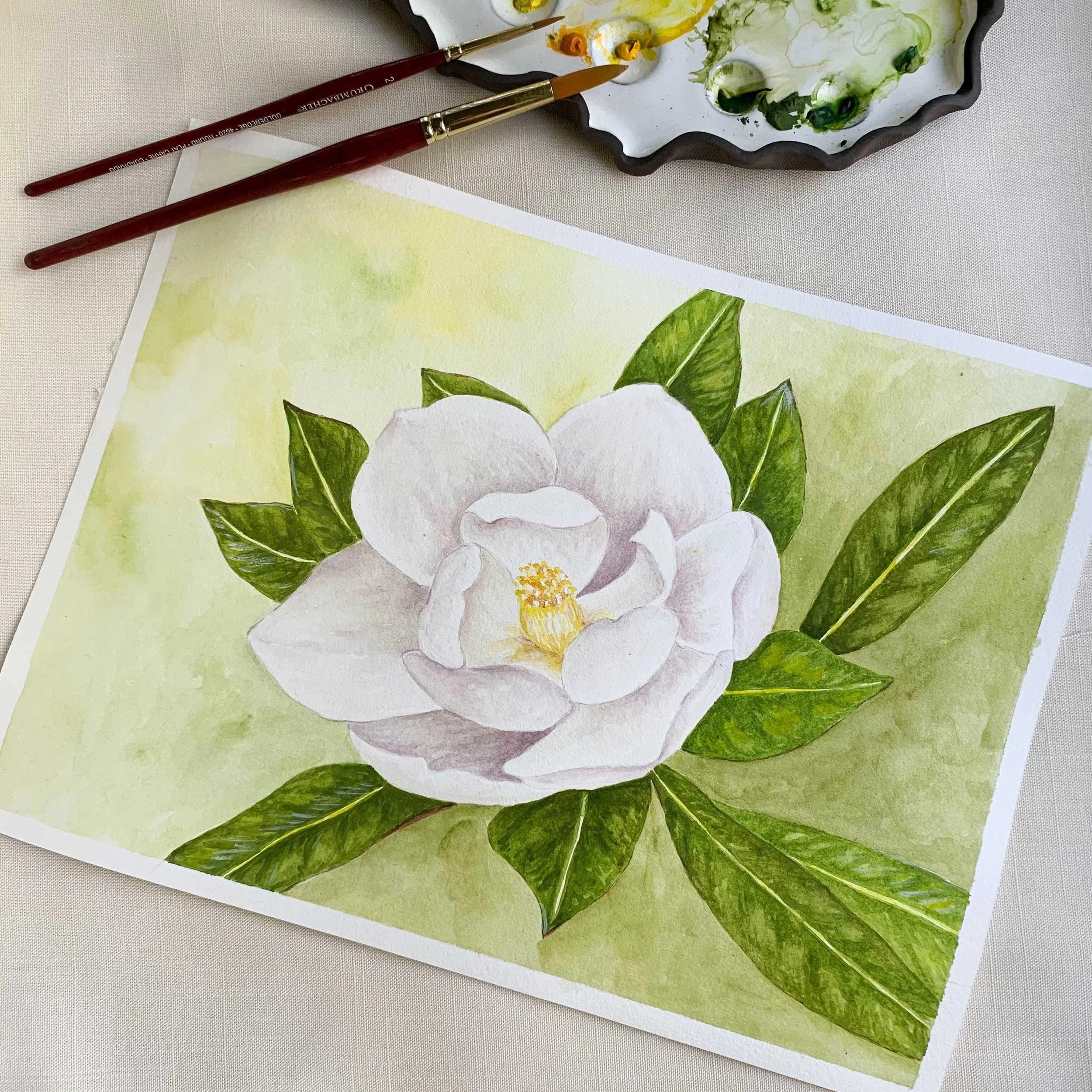 White Magnolia Flower Original Watercolor