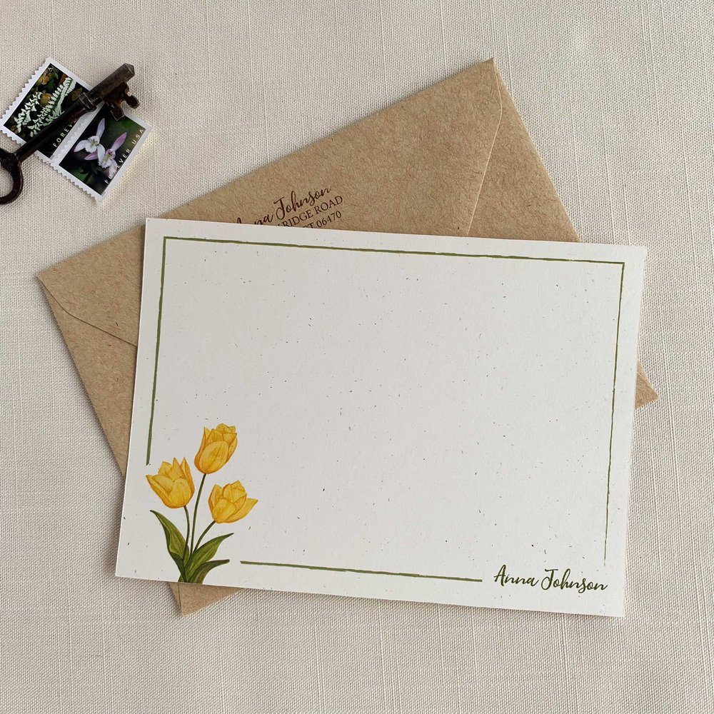 Personalized Note Cards with Envelopes Stationery Set for Women Folded  Notecards Watercolor