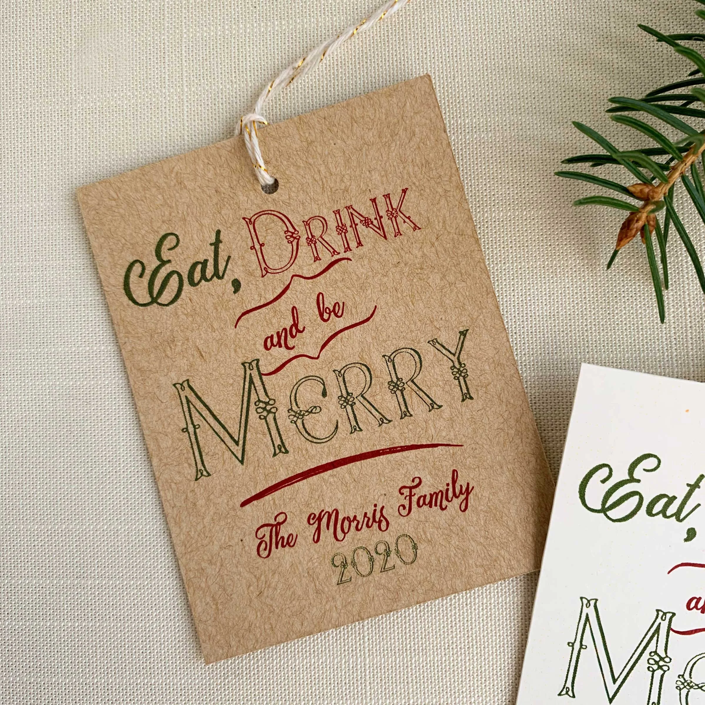 Eat, Drink, And Be Merry Gift Tags printed on recycled papers