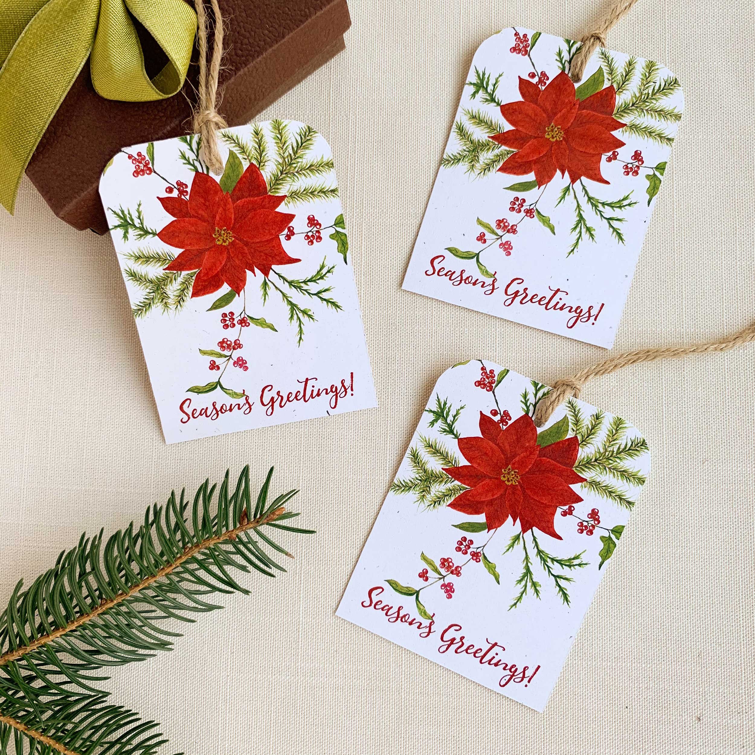 Poinsettia "Season Greetings" Gift Tag