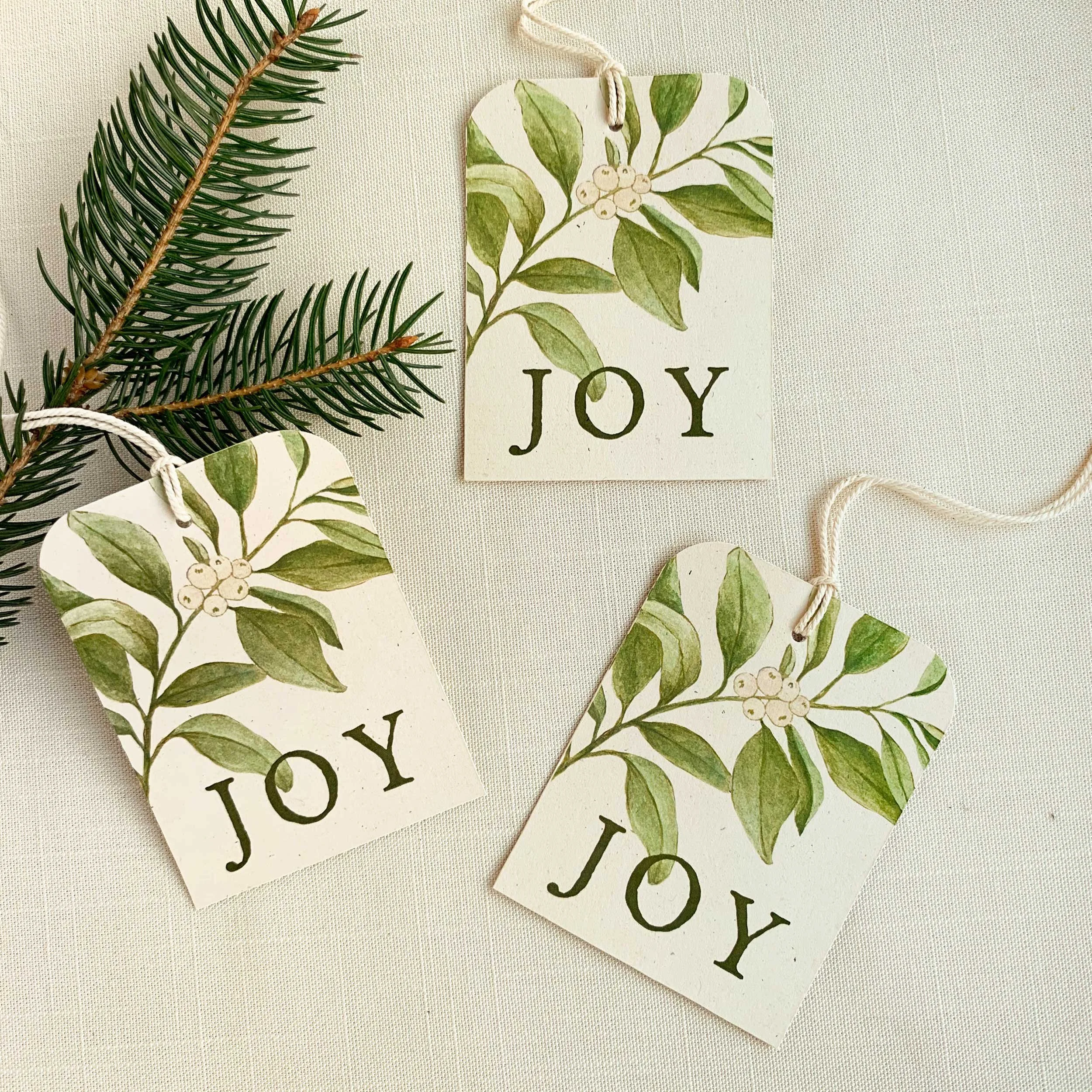 "Joy" White Berry Gift Tags