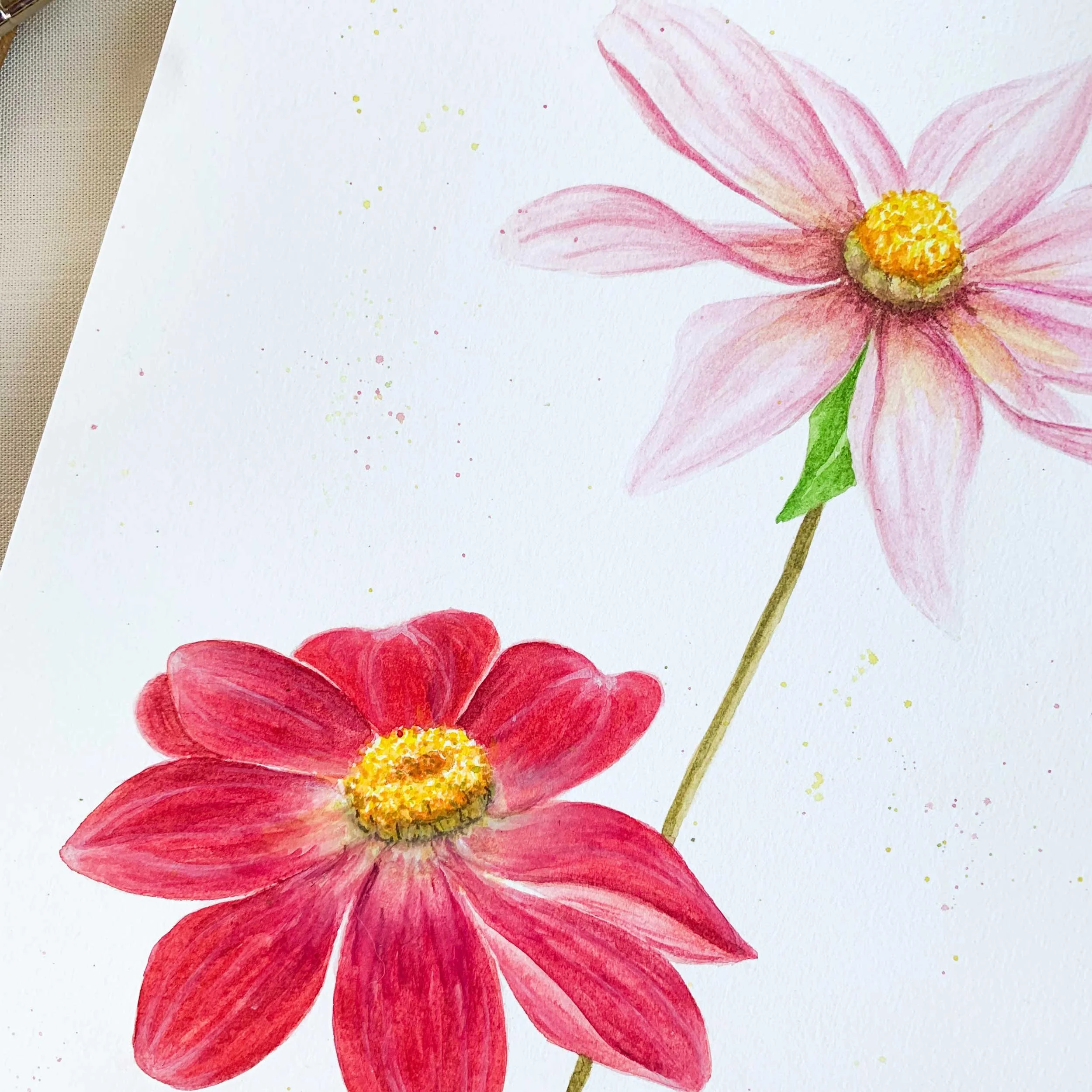Pink Dahlias Original Watercolor Gift For Her