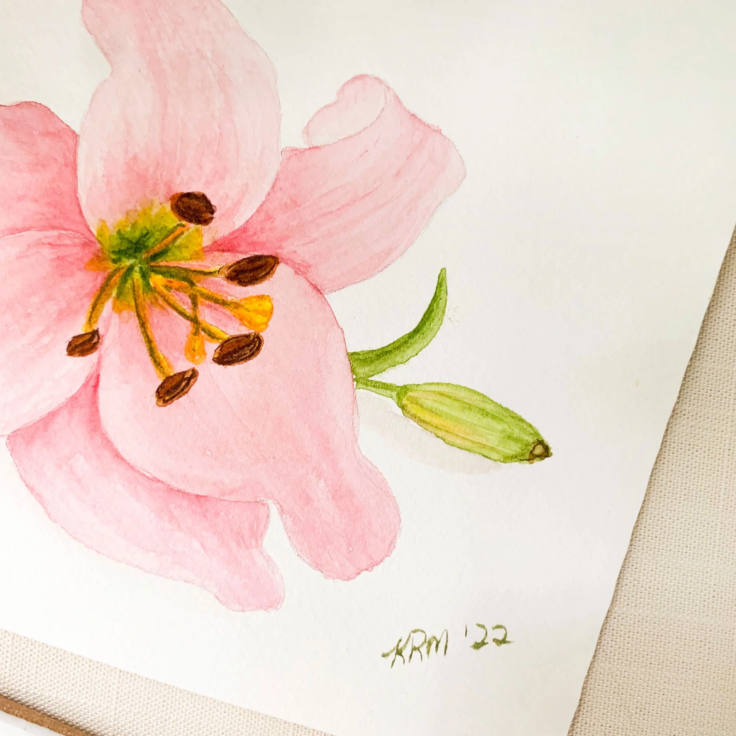 Pink Lily Original Watercolor Painting