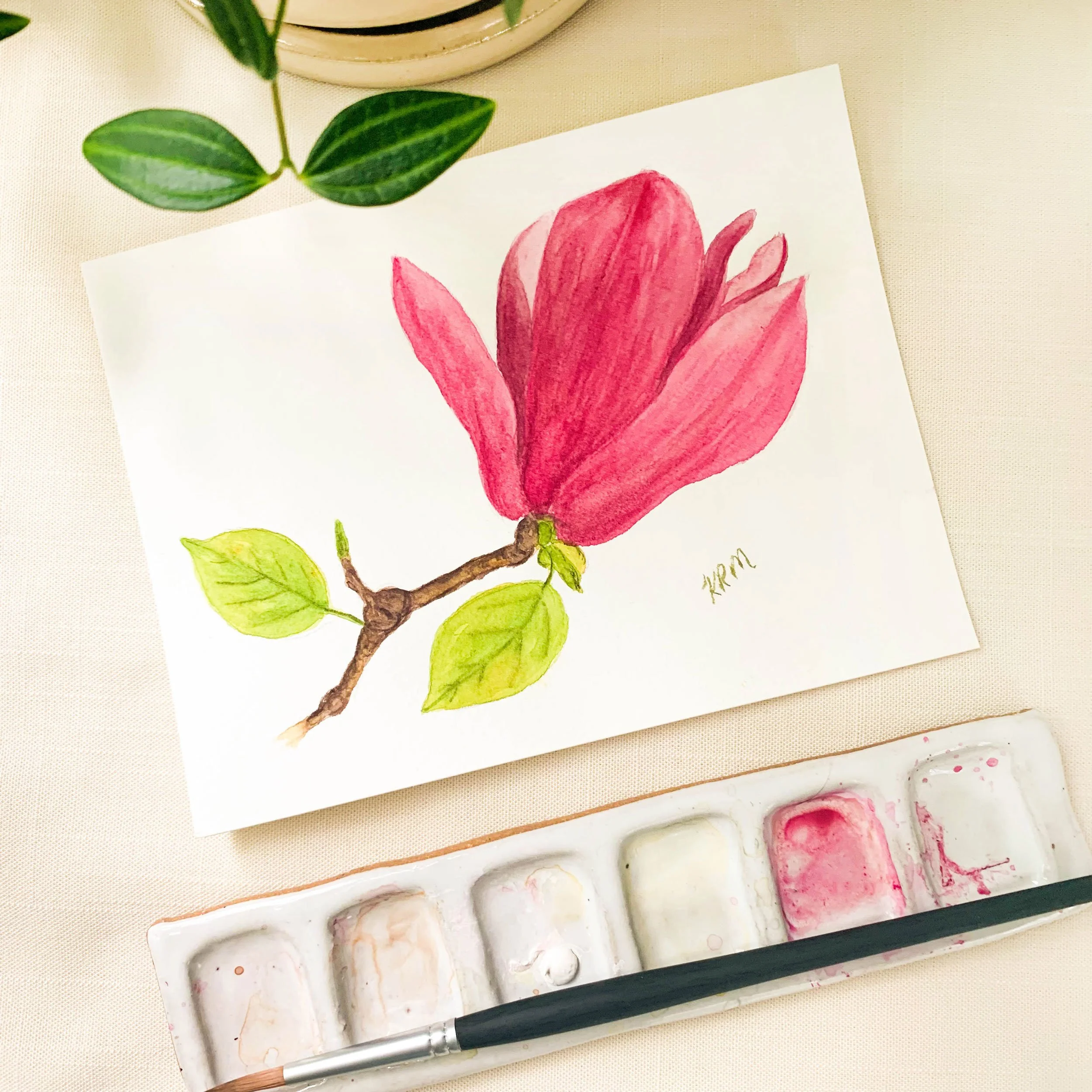 Pink Magnolia Bud Original Watercolor Painting