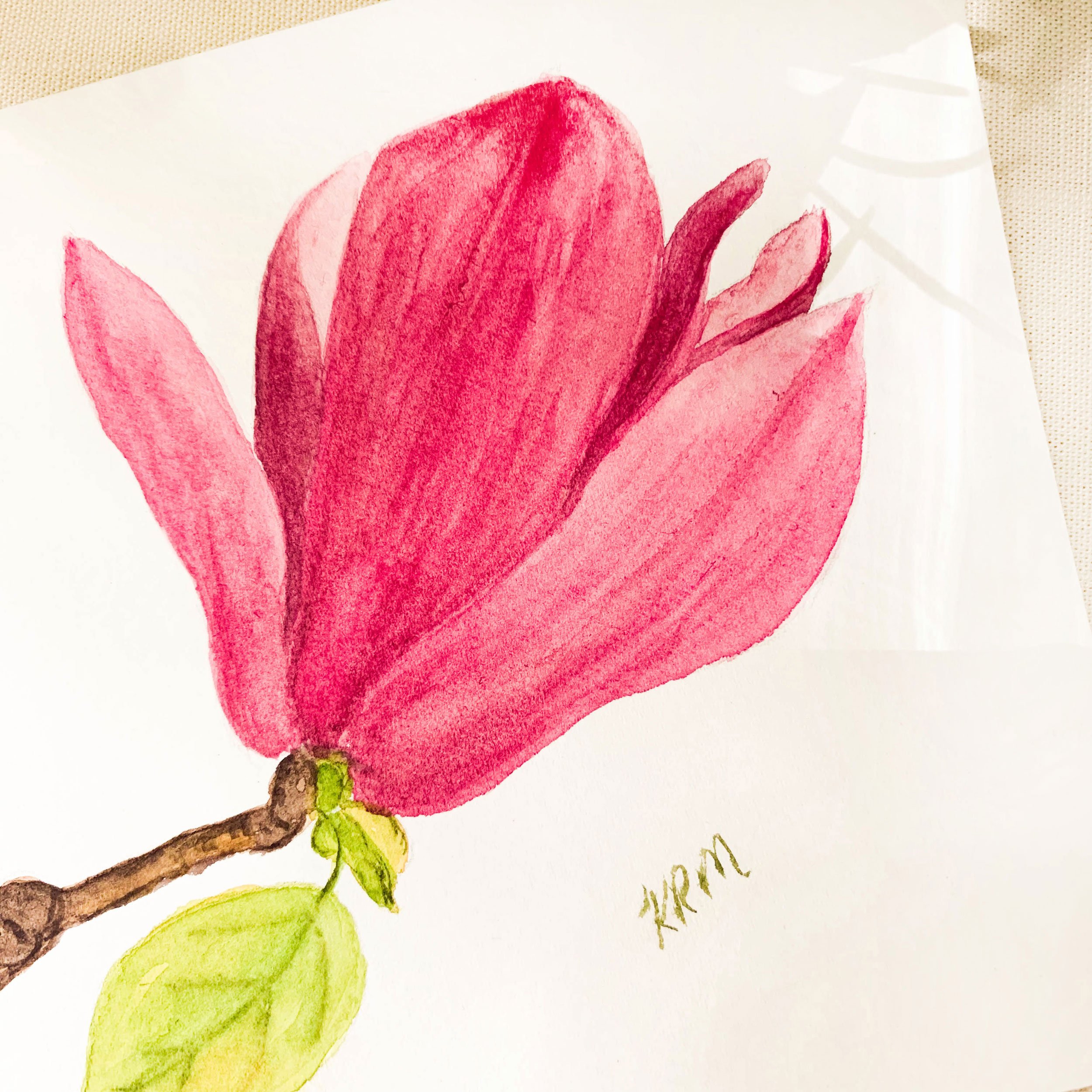 Pink Magnolia Bud Original Watercolor Painting