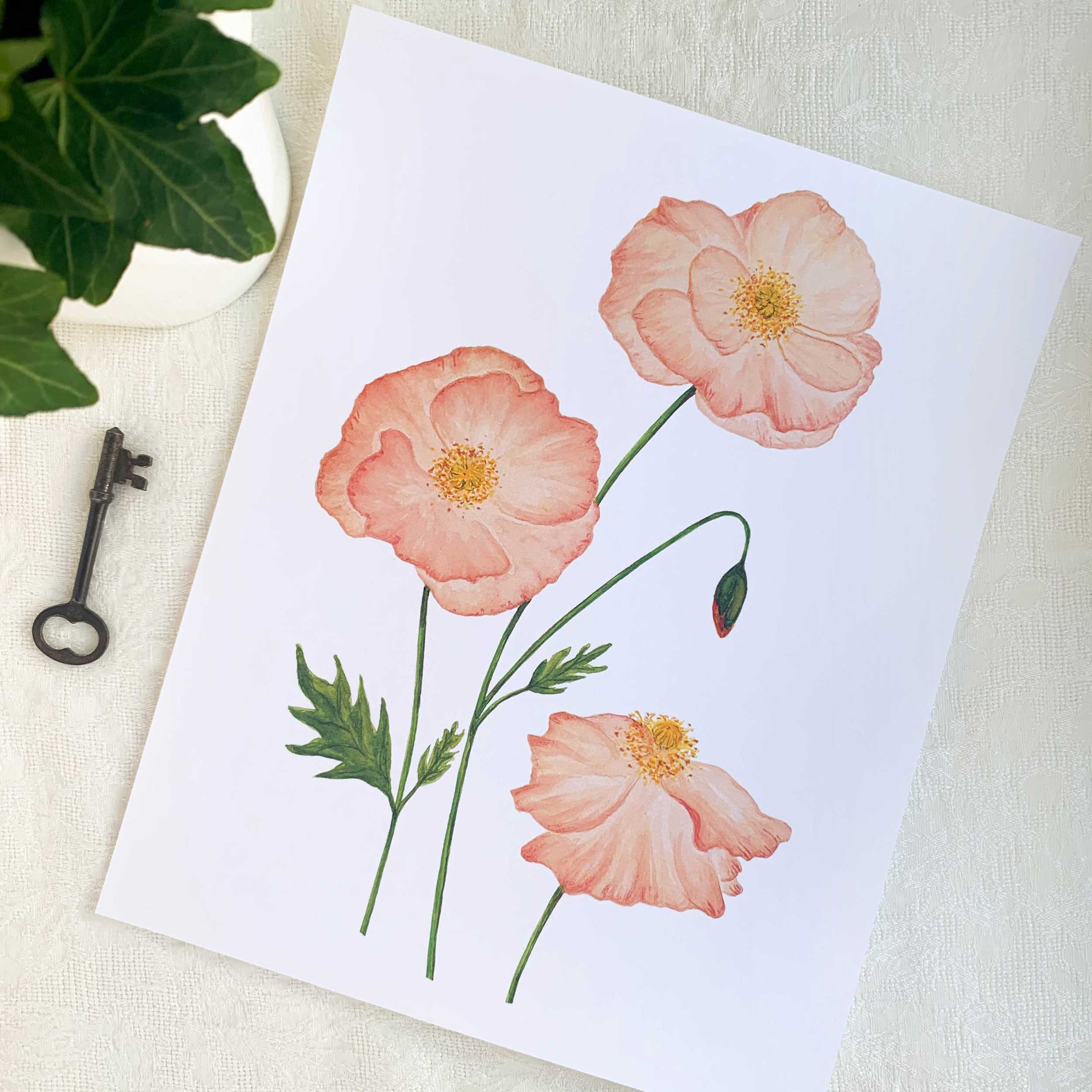 Orange Poppies Watercolor Art Print