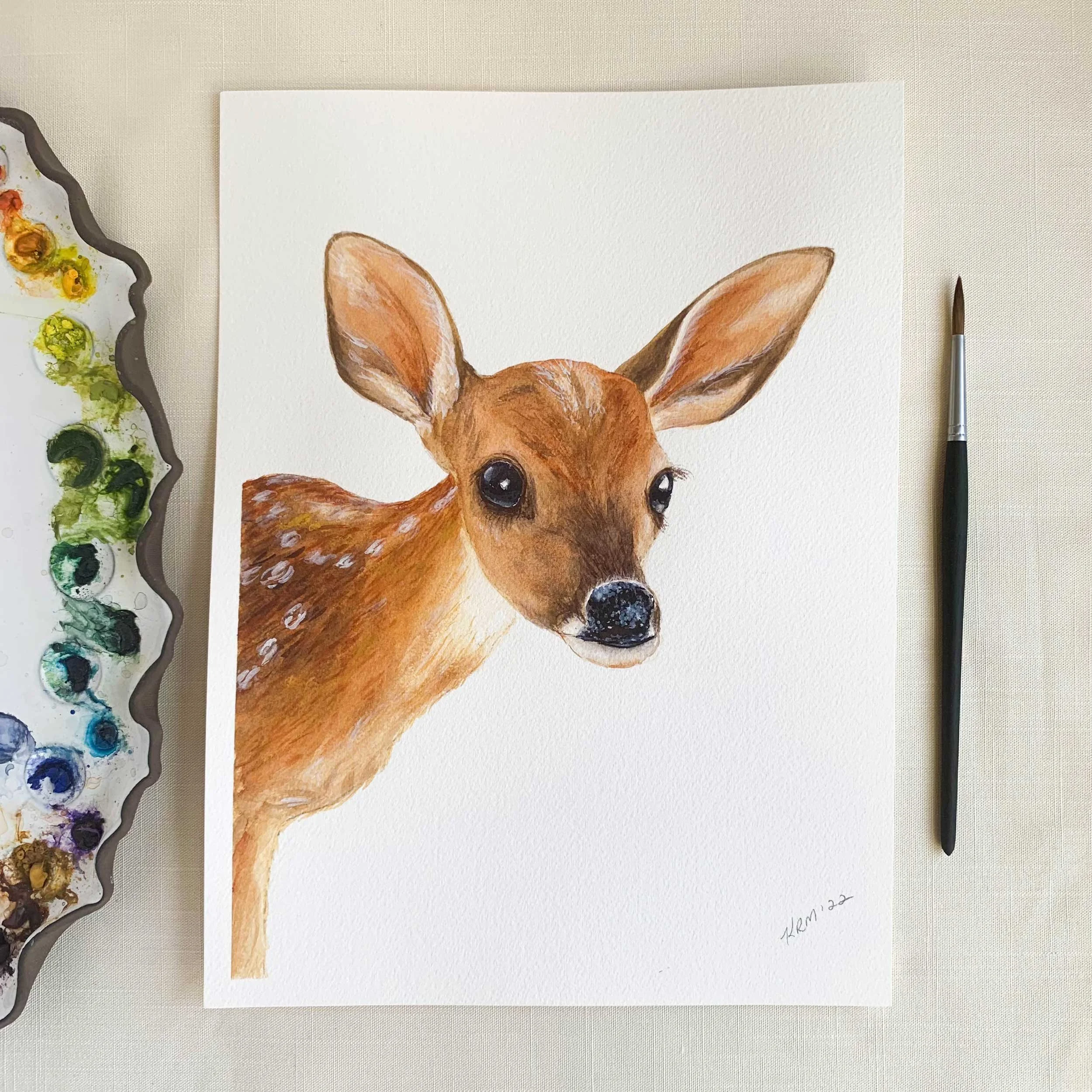 Baby Deer "Fawn" Original Watercolor Painting