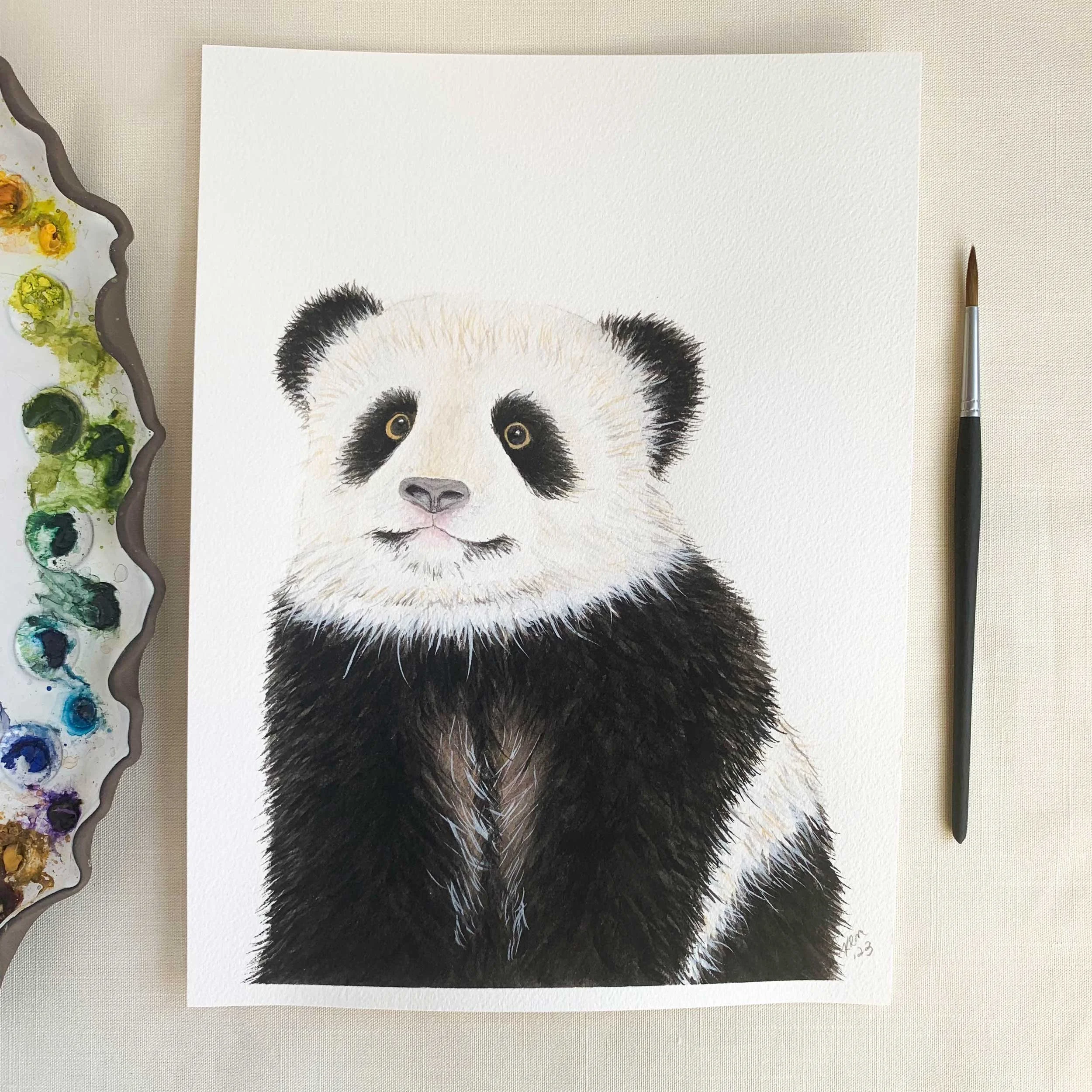 Baby Panda Original Watercolor Painting