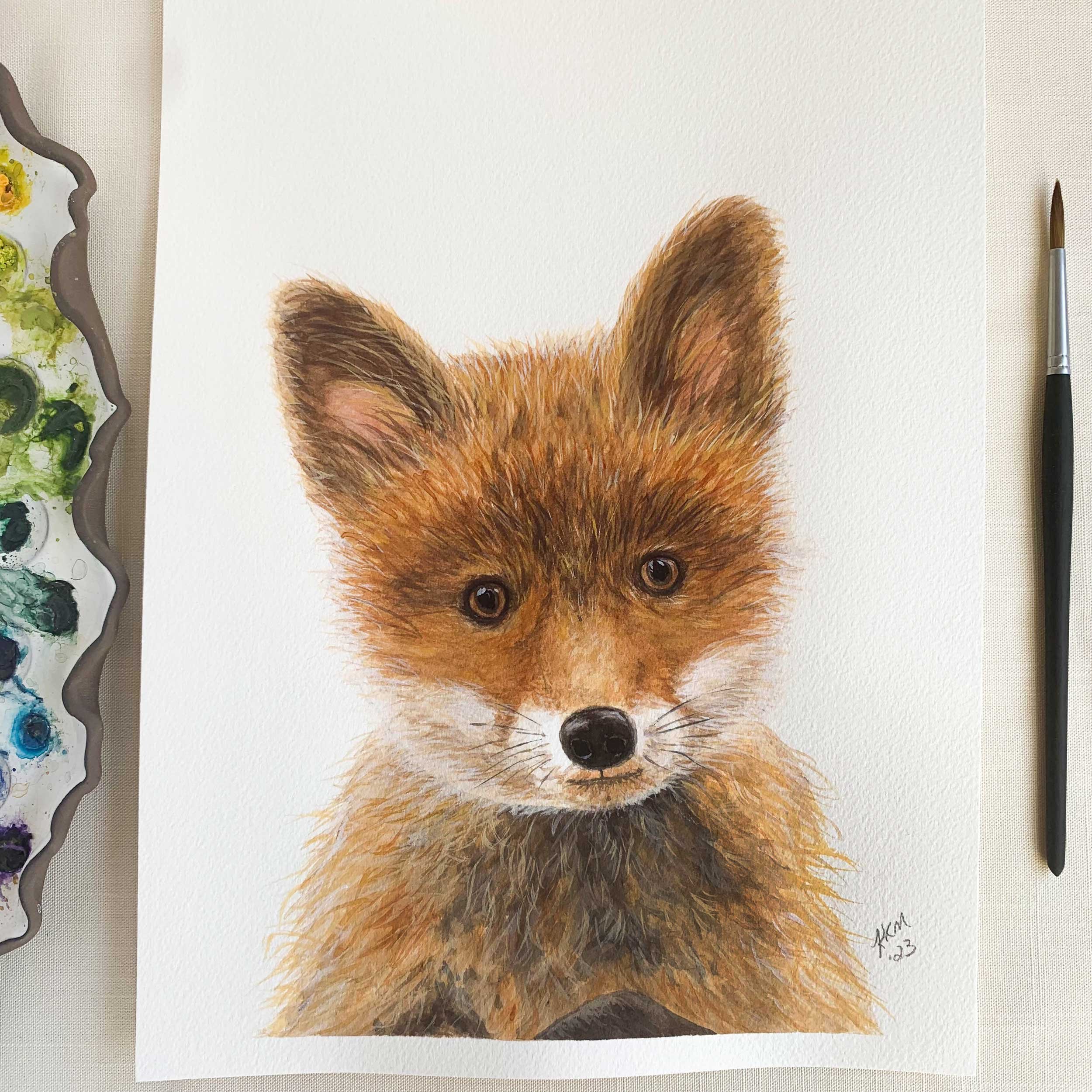 Baby Red Fox Original Watercolor Painting
