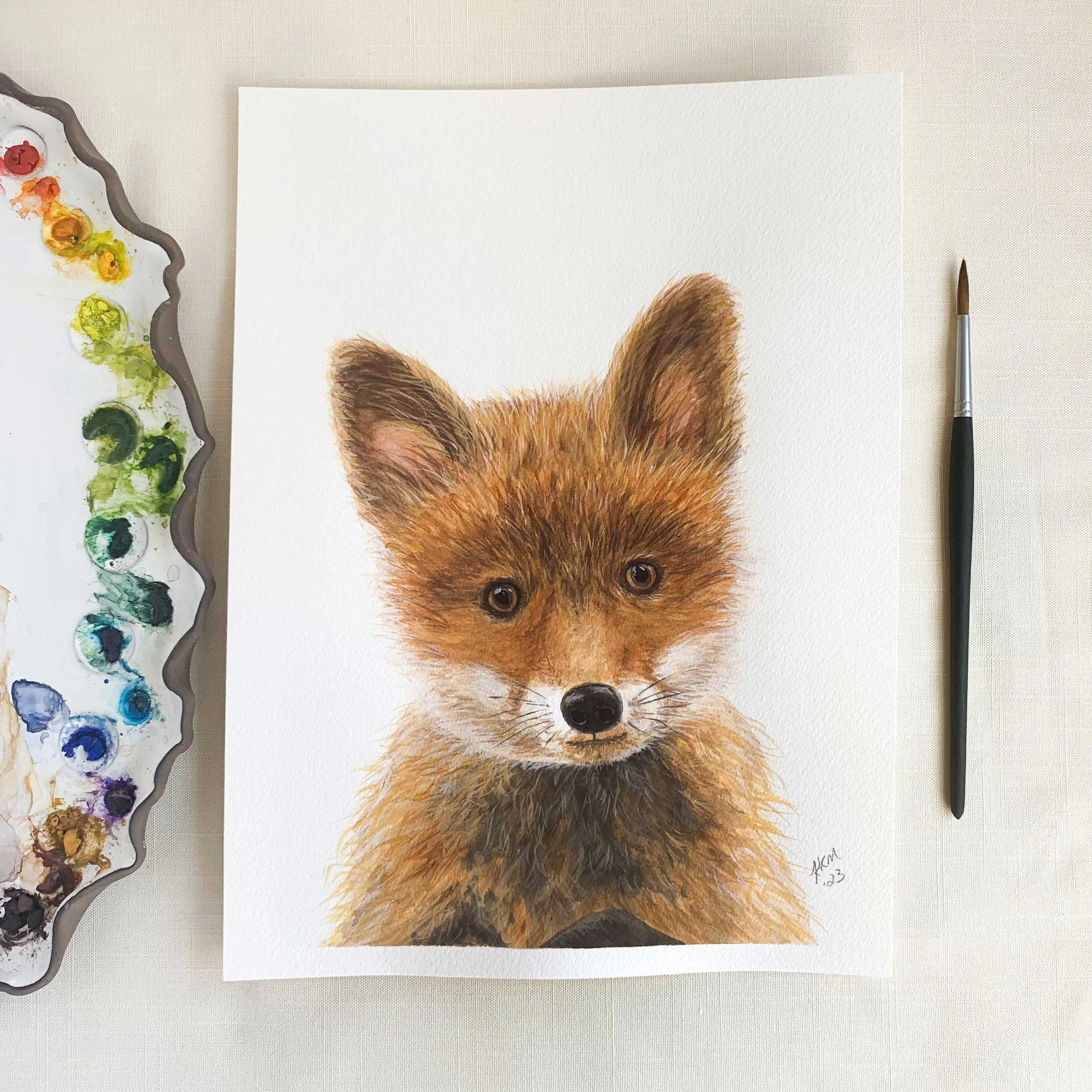 Baby Red Fox Original Watercolor Painting
