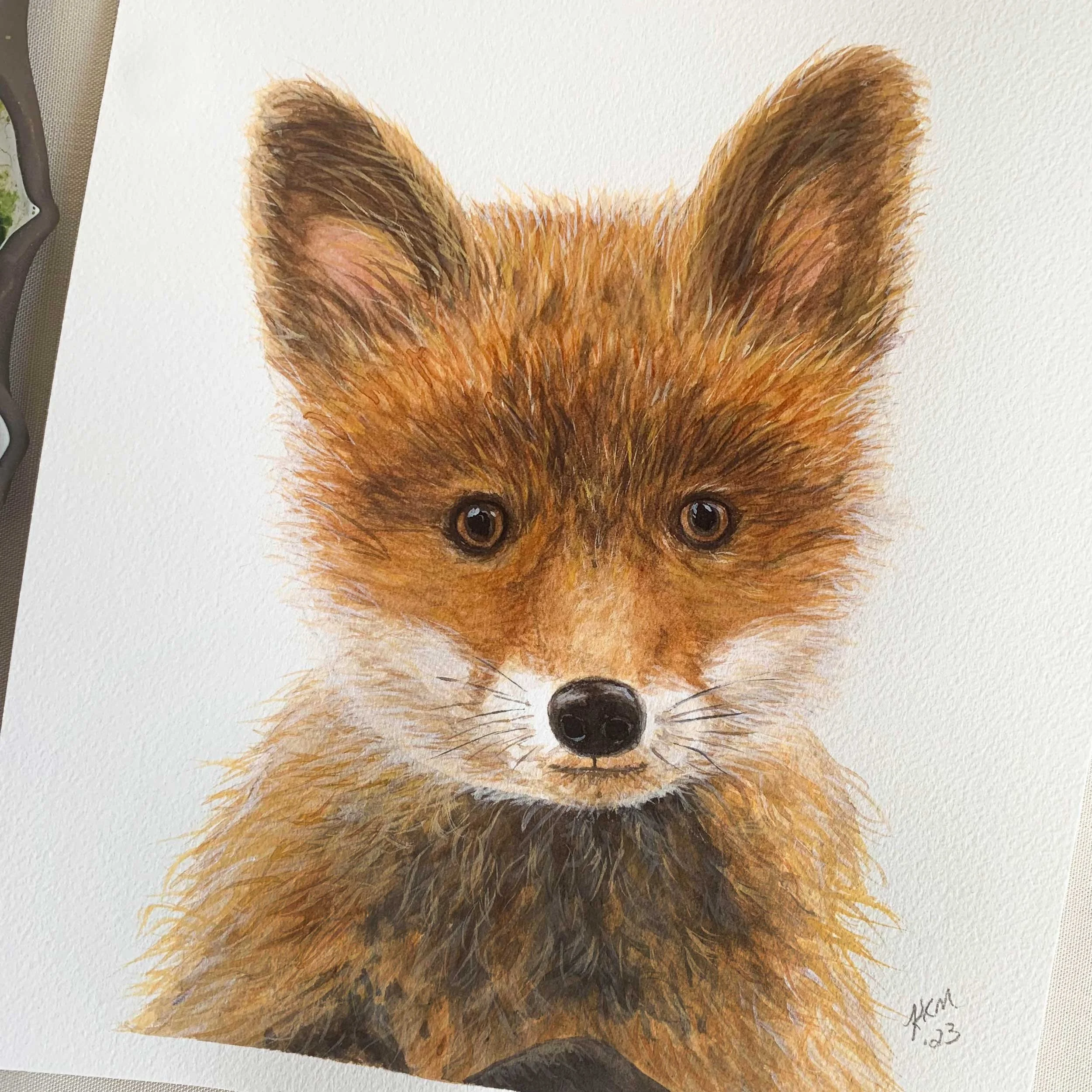 Baby Red Fox Original Watercolor Painting