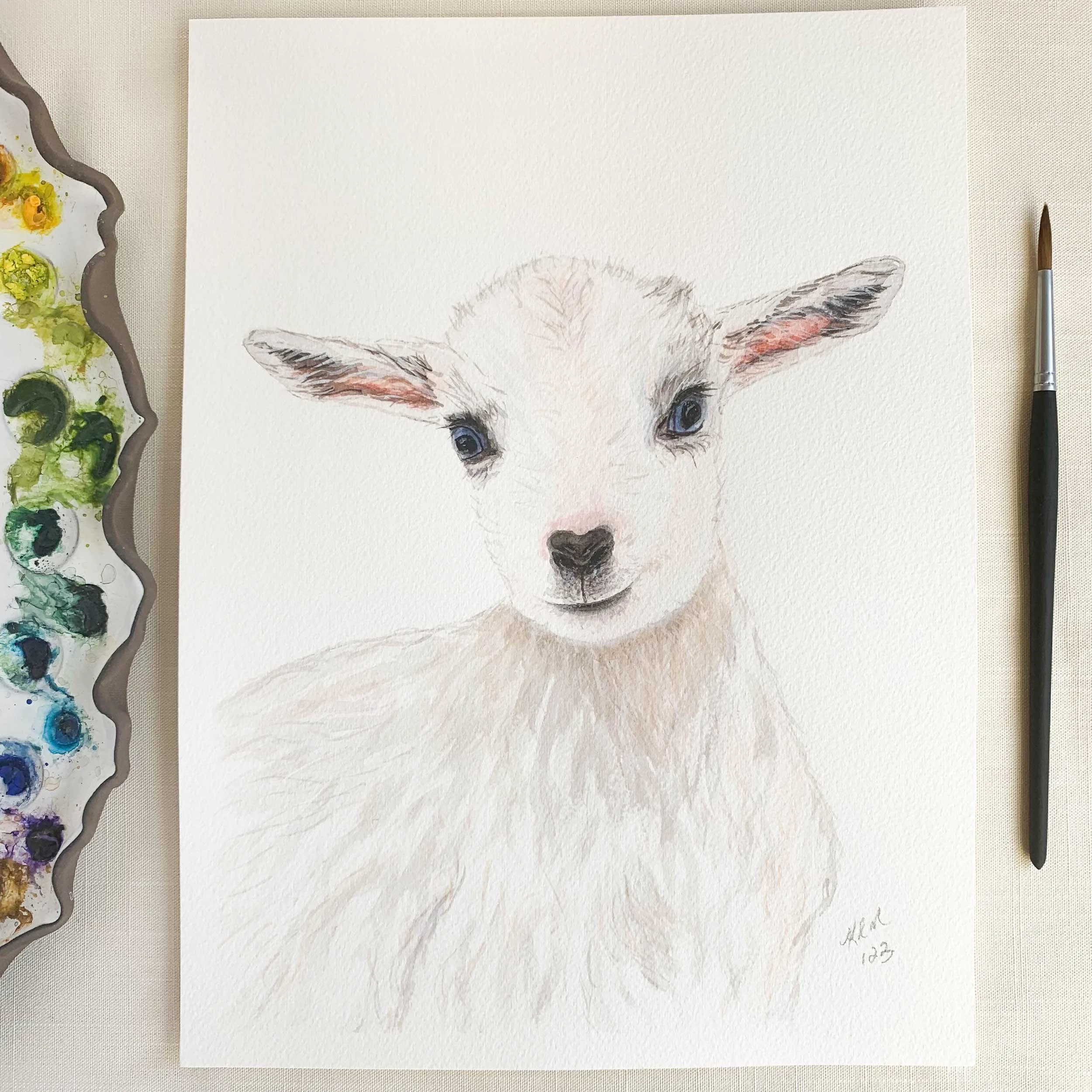Baby Goat Original Watercolor Painting