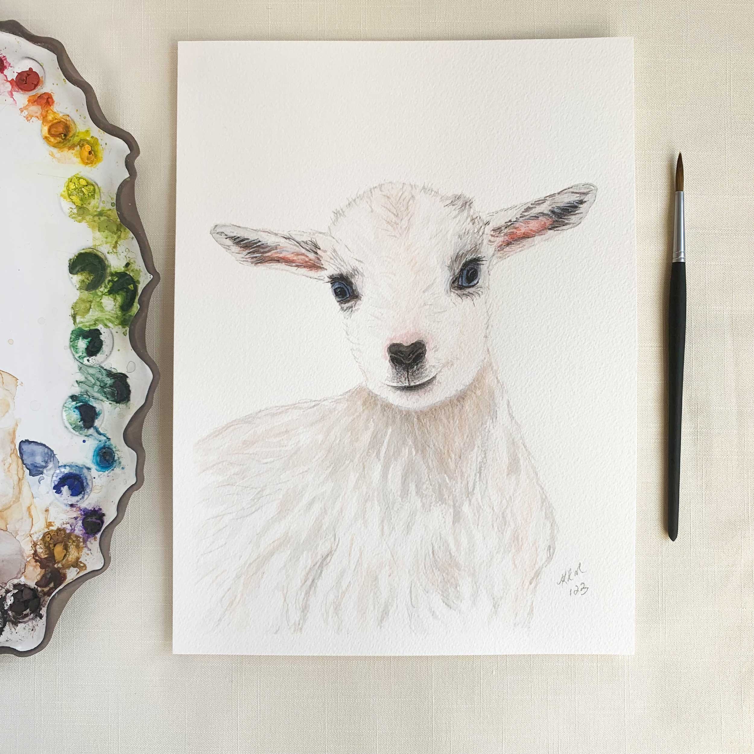Baby Goat Original Watercolor Painting