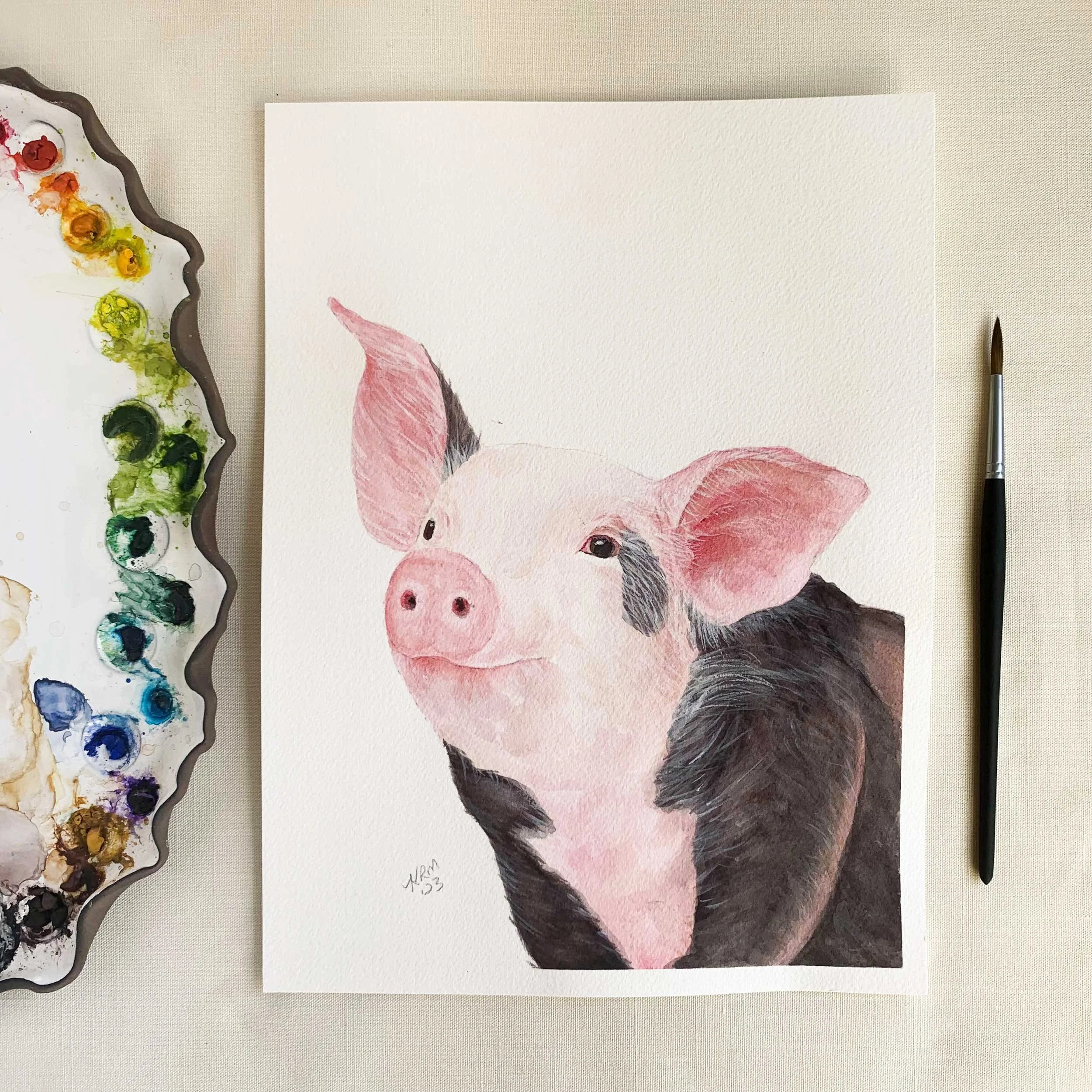 Baby Pig Original Watercolor Painting