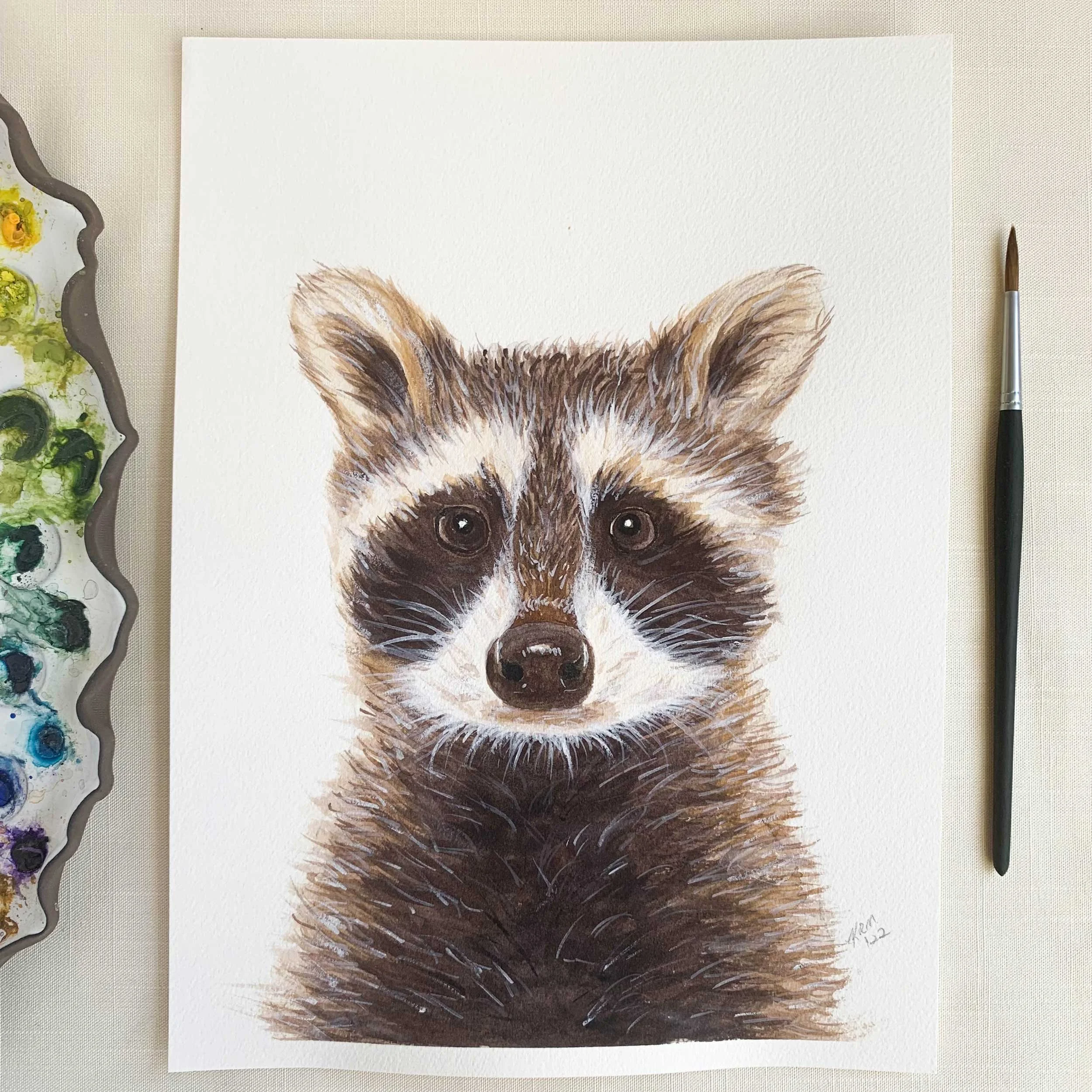 Baby Raccoon Original Watercolor Painting