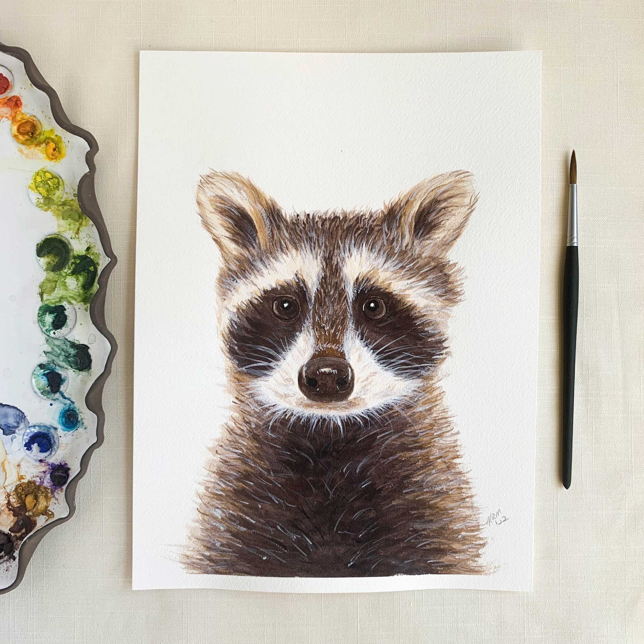 Baby Raccoon Original Watercolor Painting