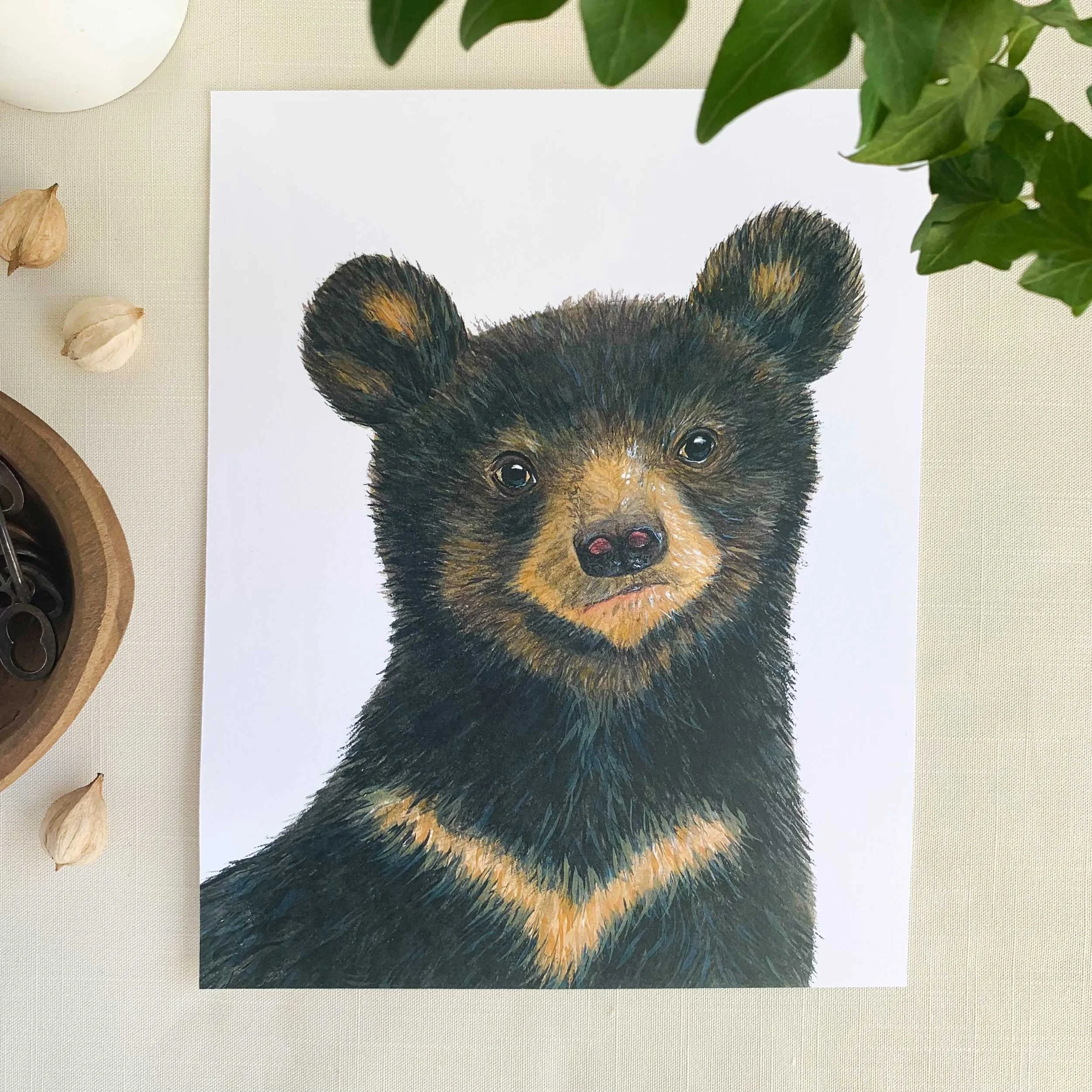 Baby Black Bear Watercolor Art Print