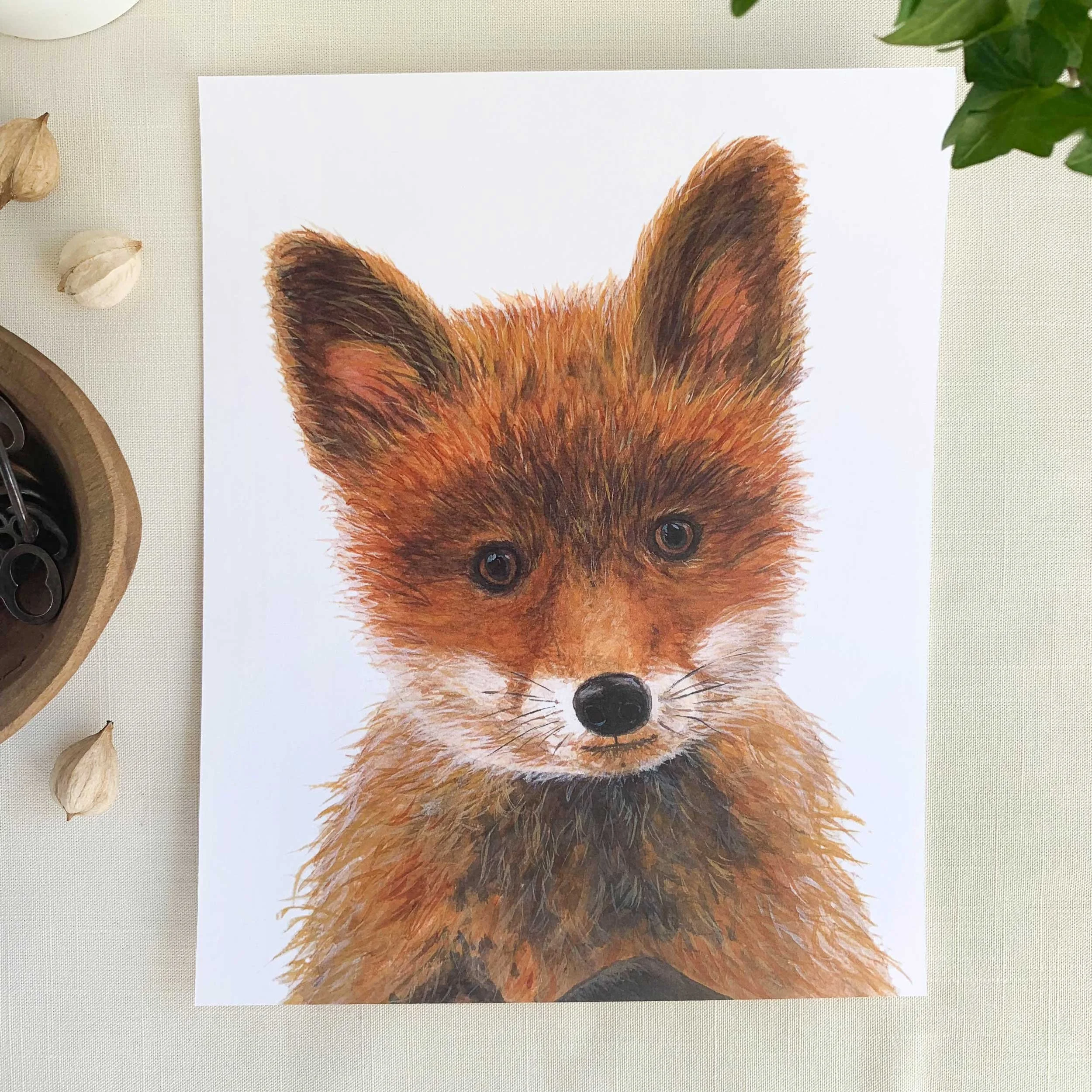 Baby Red Fox Watercolor Art Print