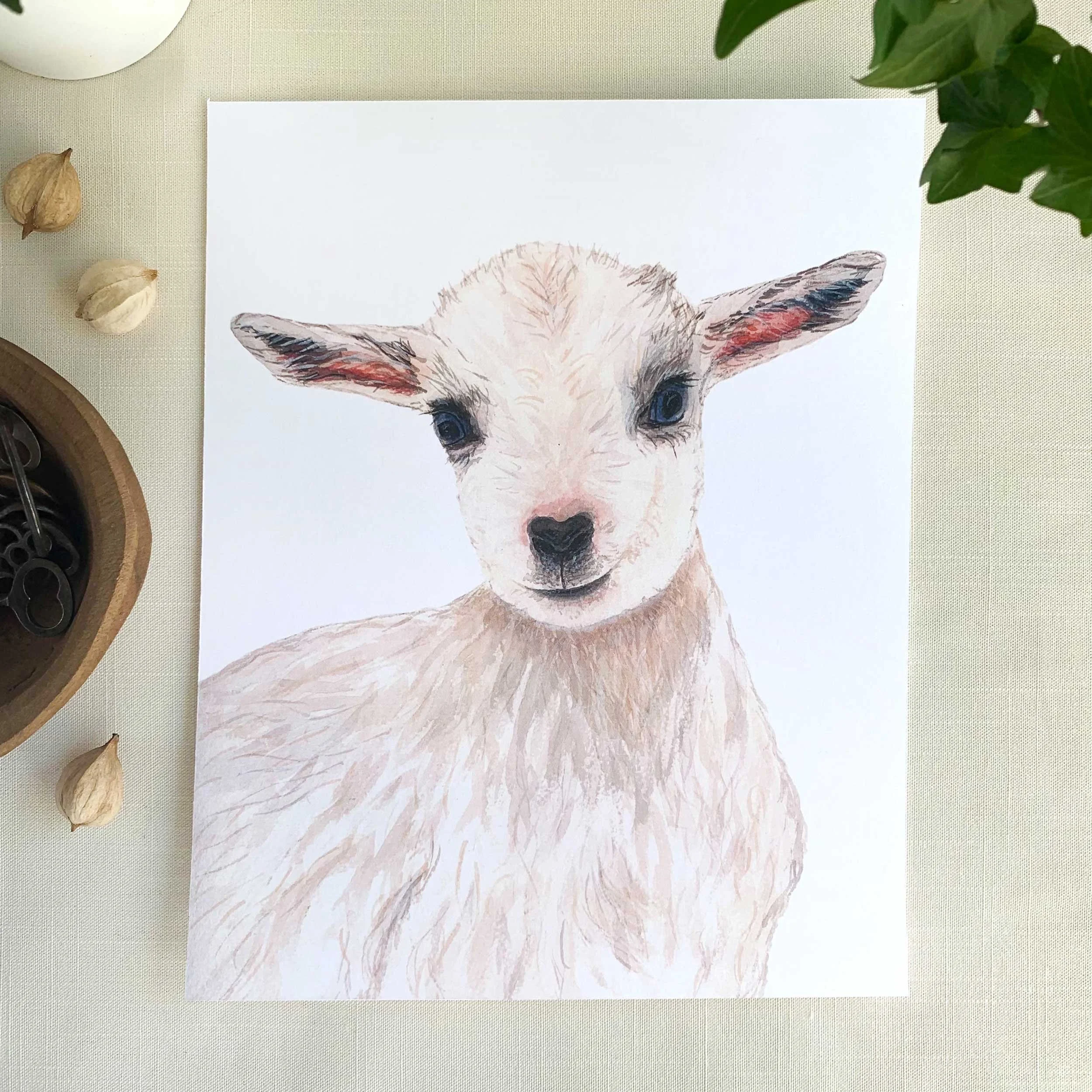 Baby Goat Watercolor Art Print