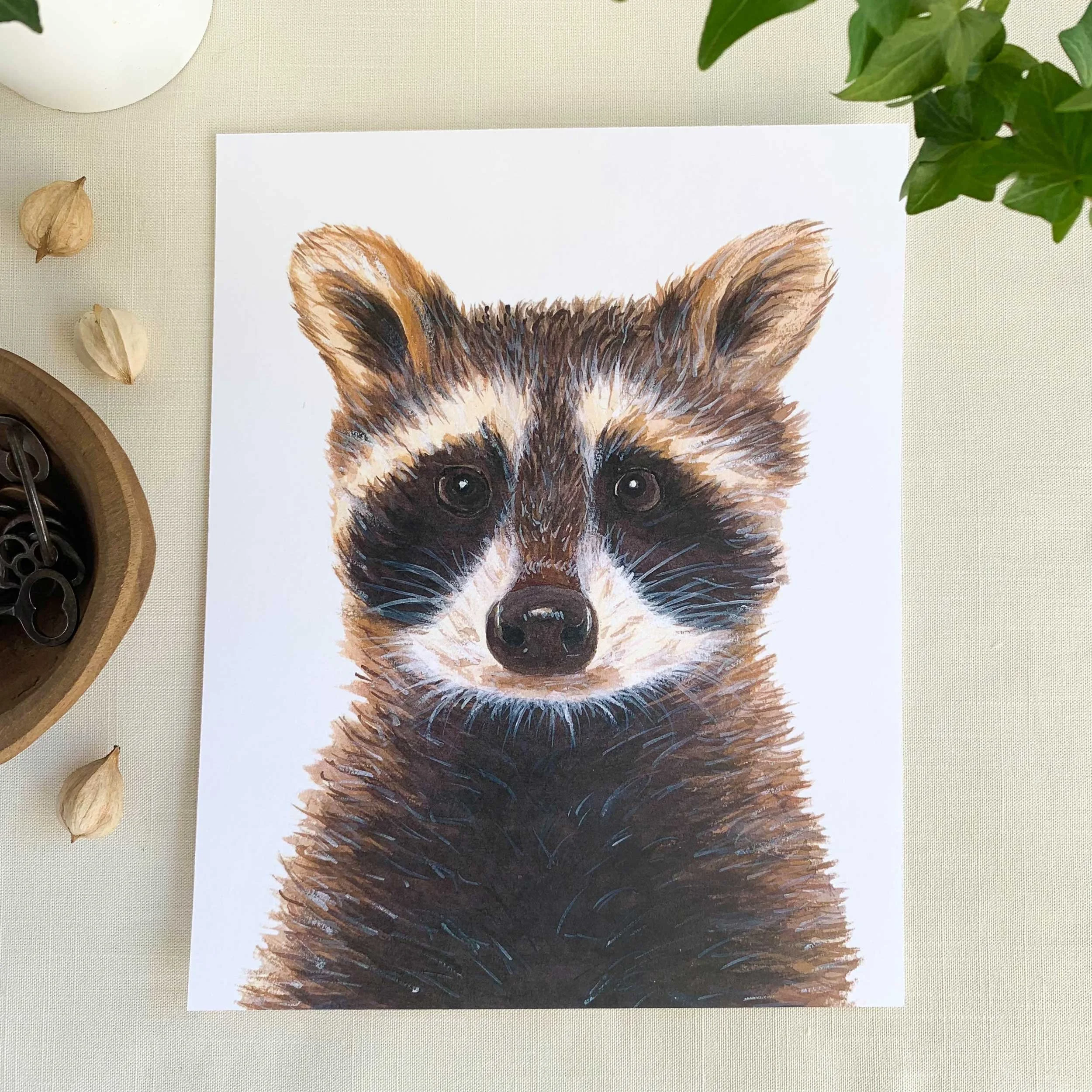 Baby Raccoon Watercolor Art Print
