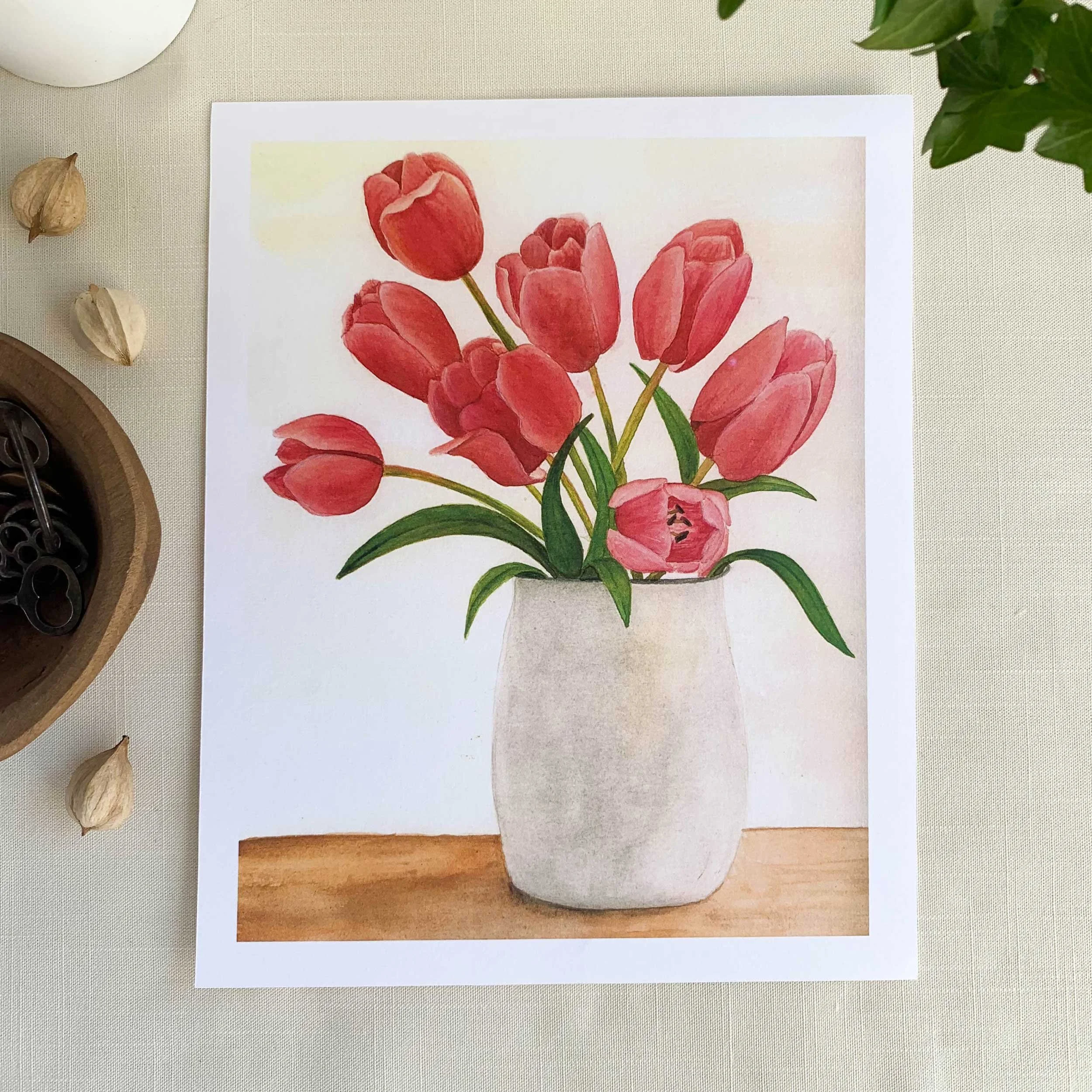 Pink Tulips In Vase Still Life Art Print