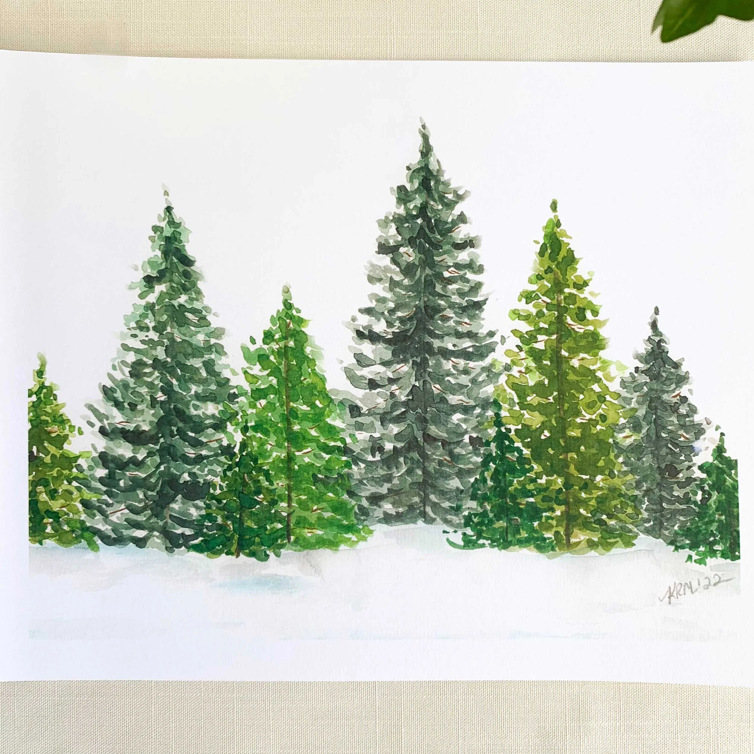 Winter Evergreens Watercolor Art Print