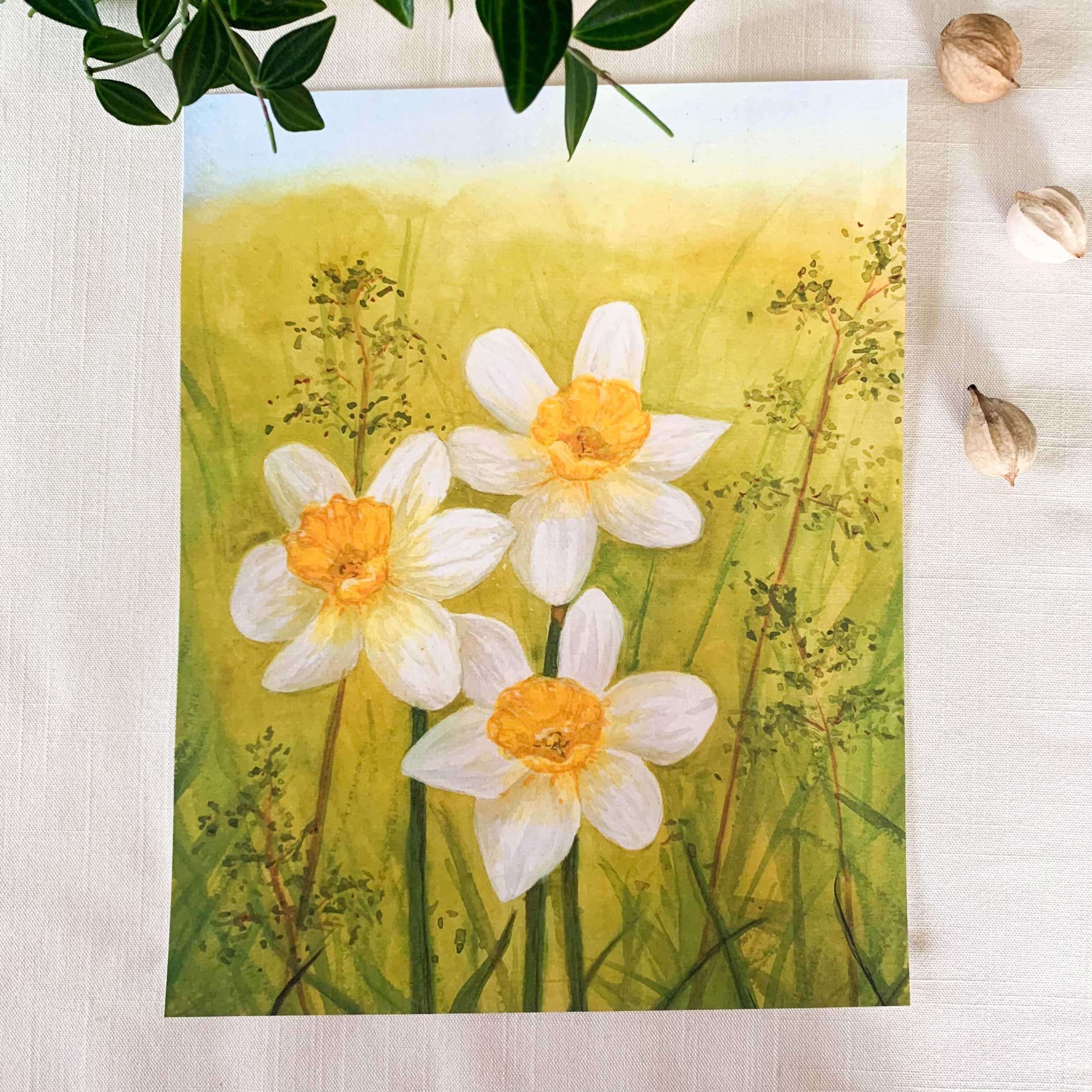 Daffodils In The Garden Watercolor Art Print