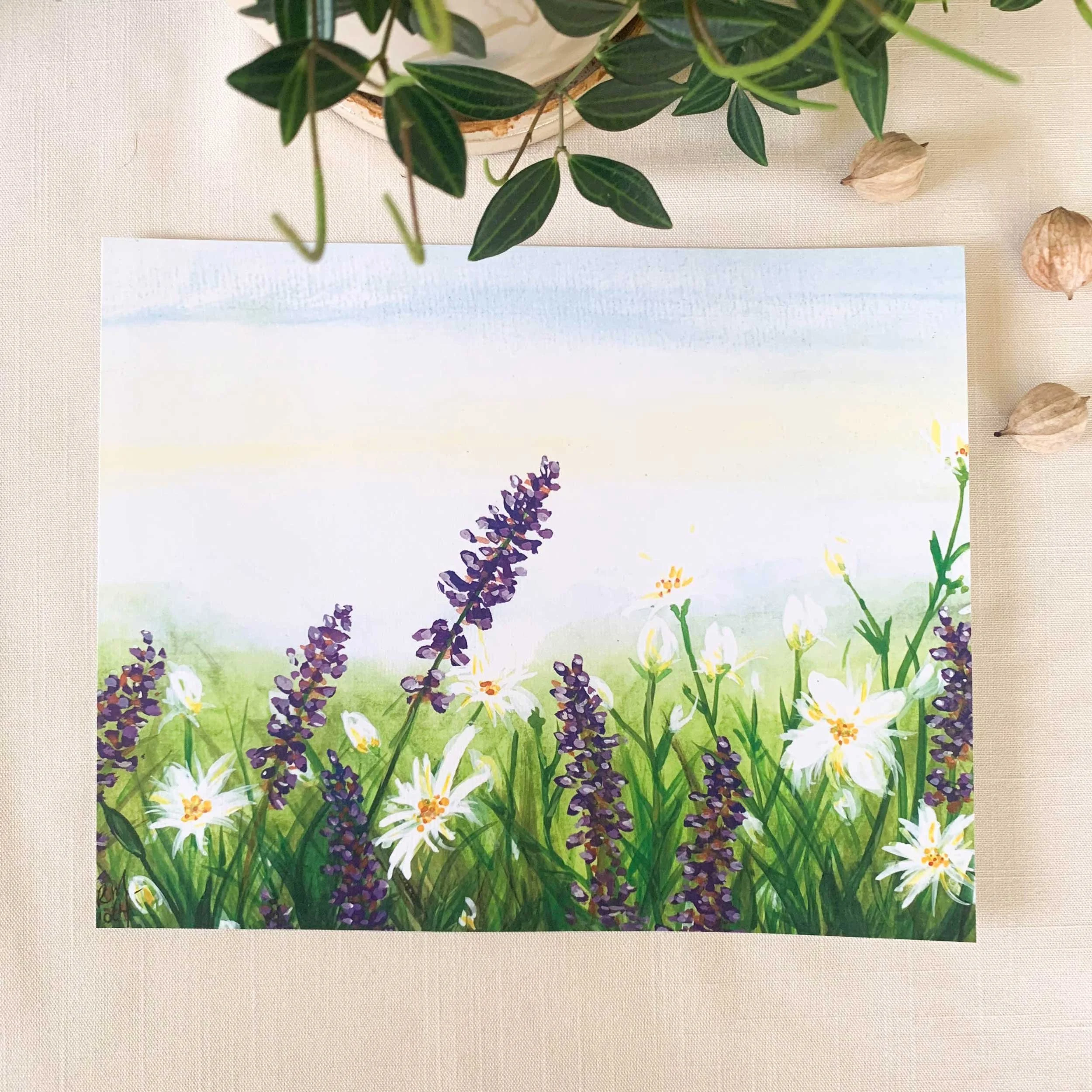 Lavender & White Wild Flowers Art Print