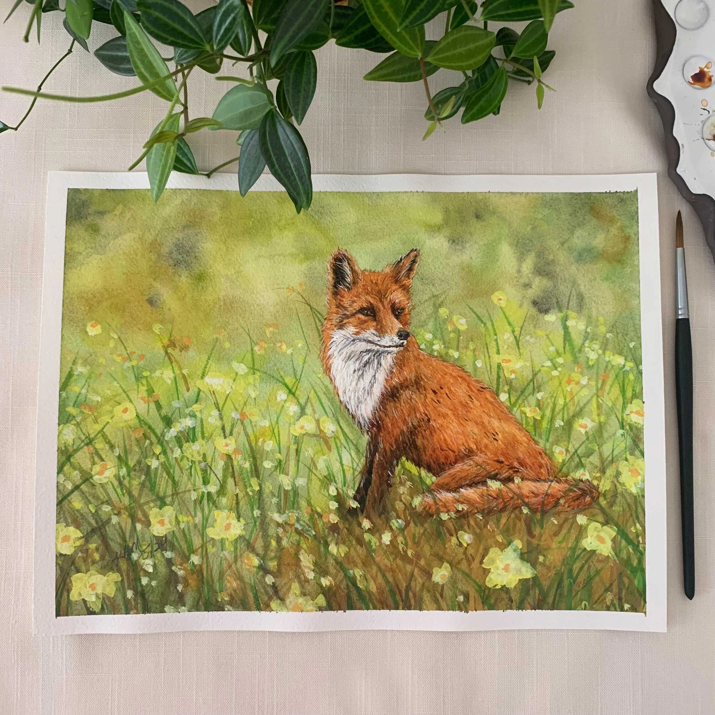 Fox In A Wild Flower Field Original Painting