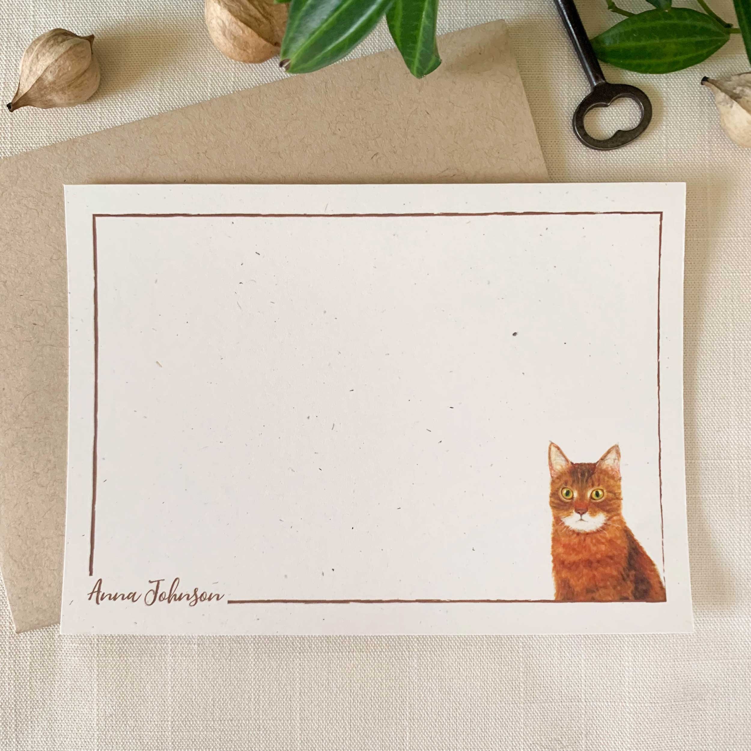 Orange Tabby Cat Personalized Notecard Set