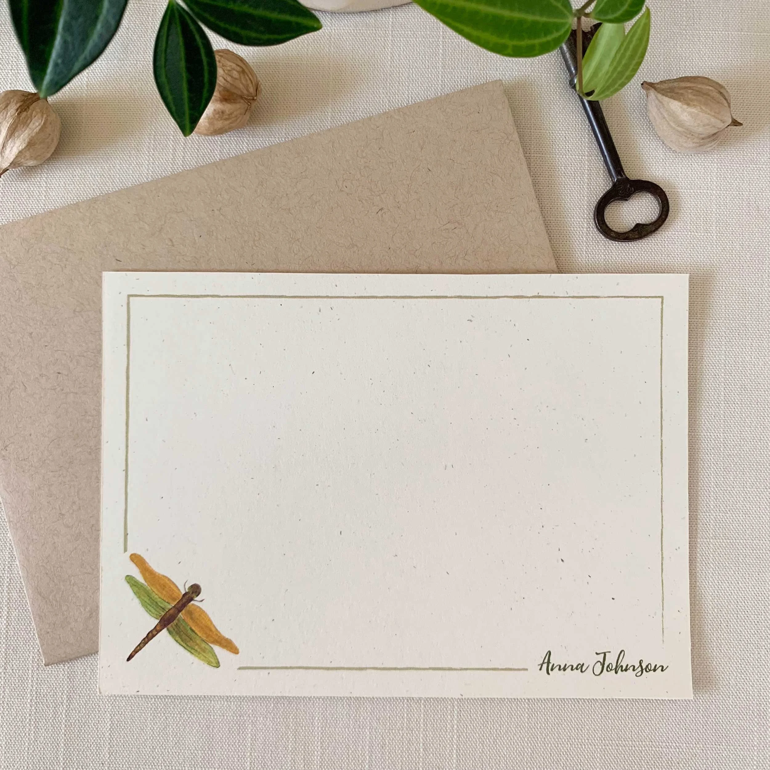 Green Dragonfly Personalized Notecard Set