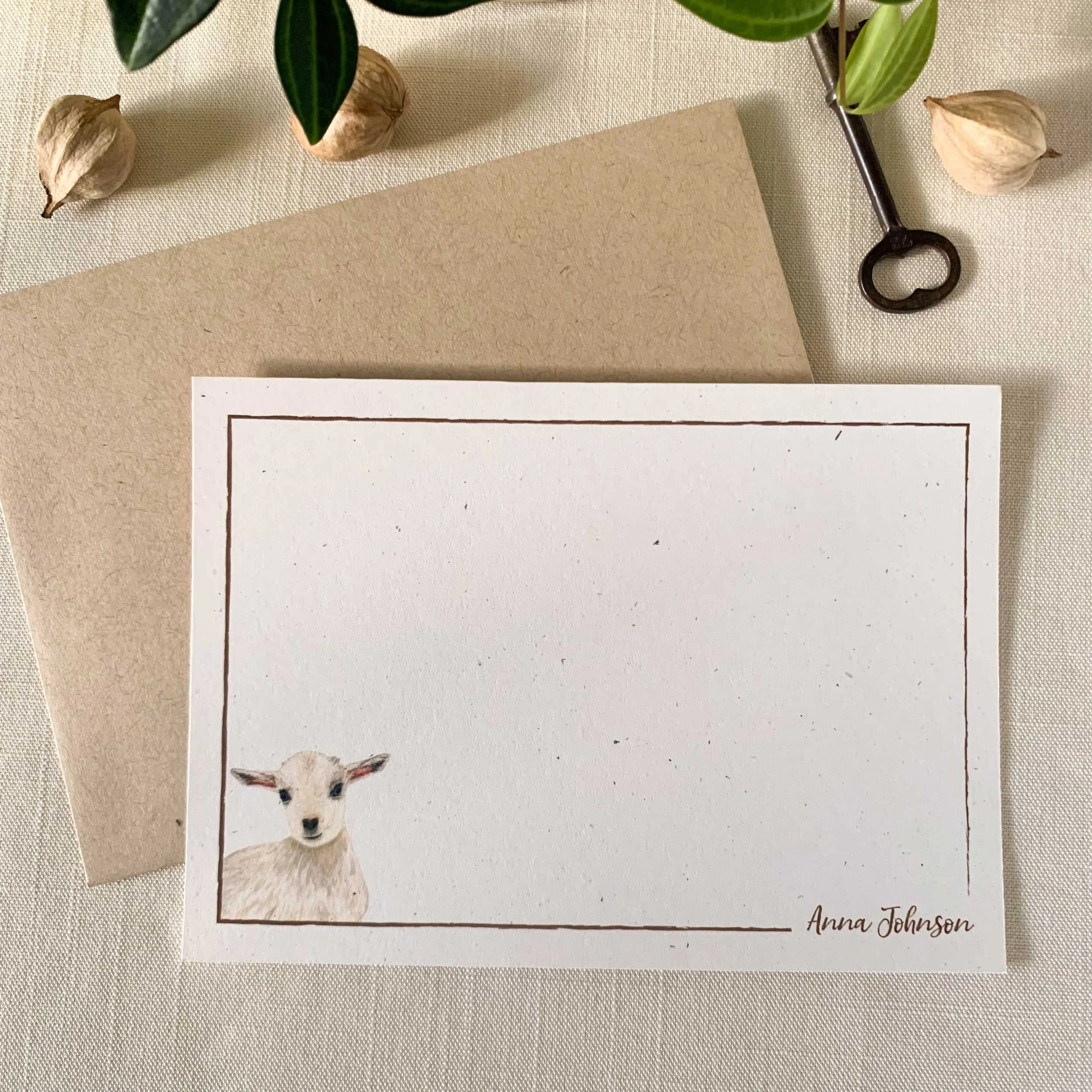Baby Goat Personalized Notecard Set