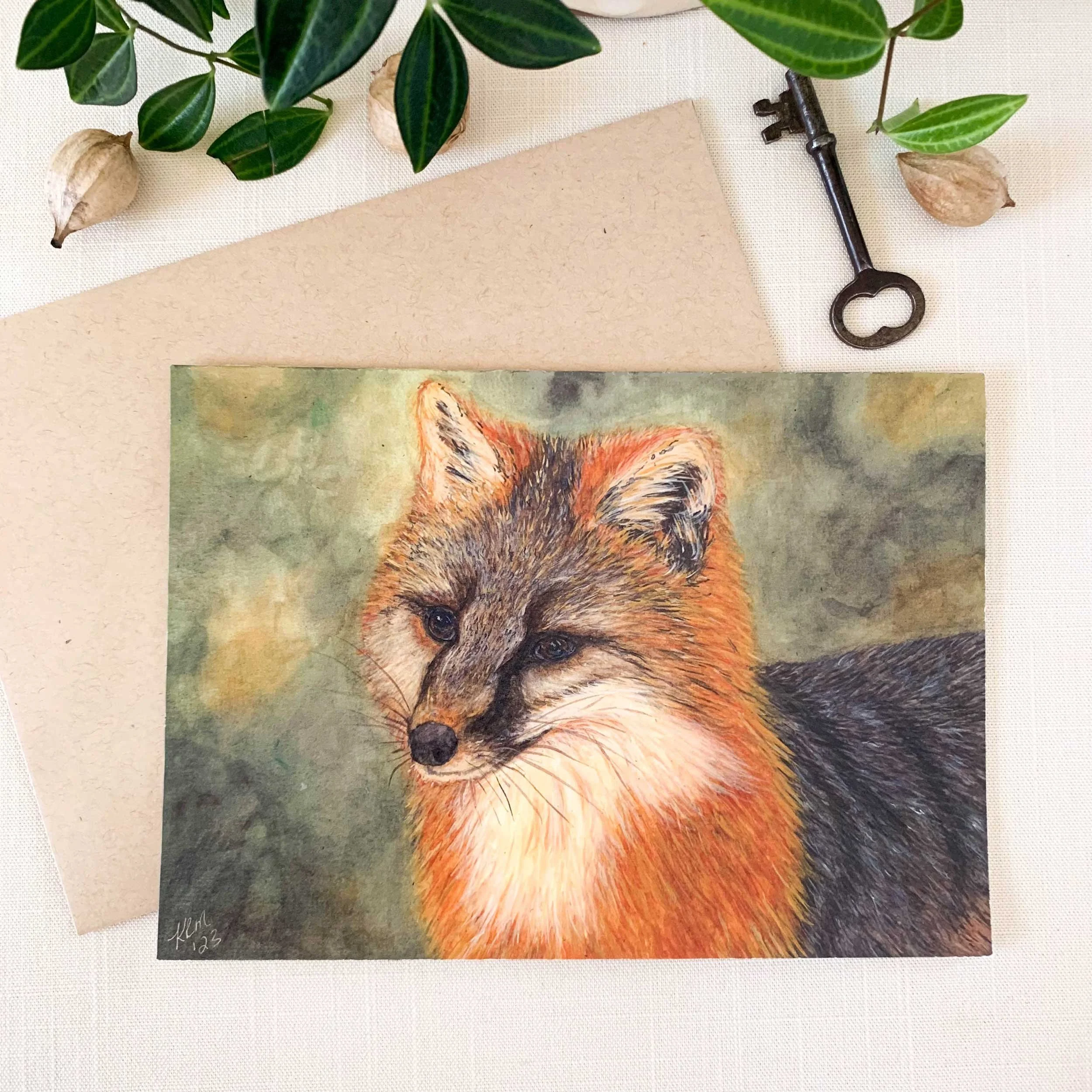 Gray Fox In Woods Frameable Greeting Card