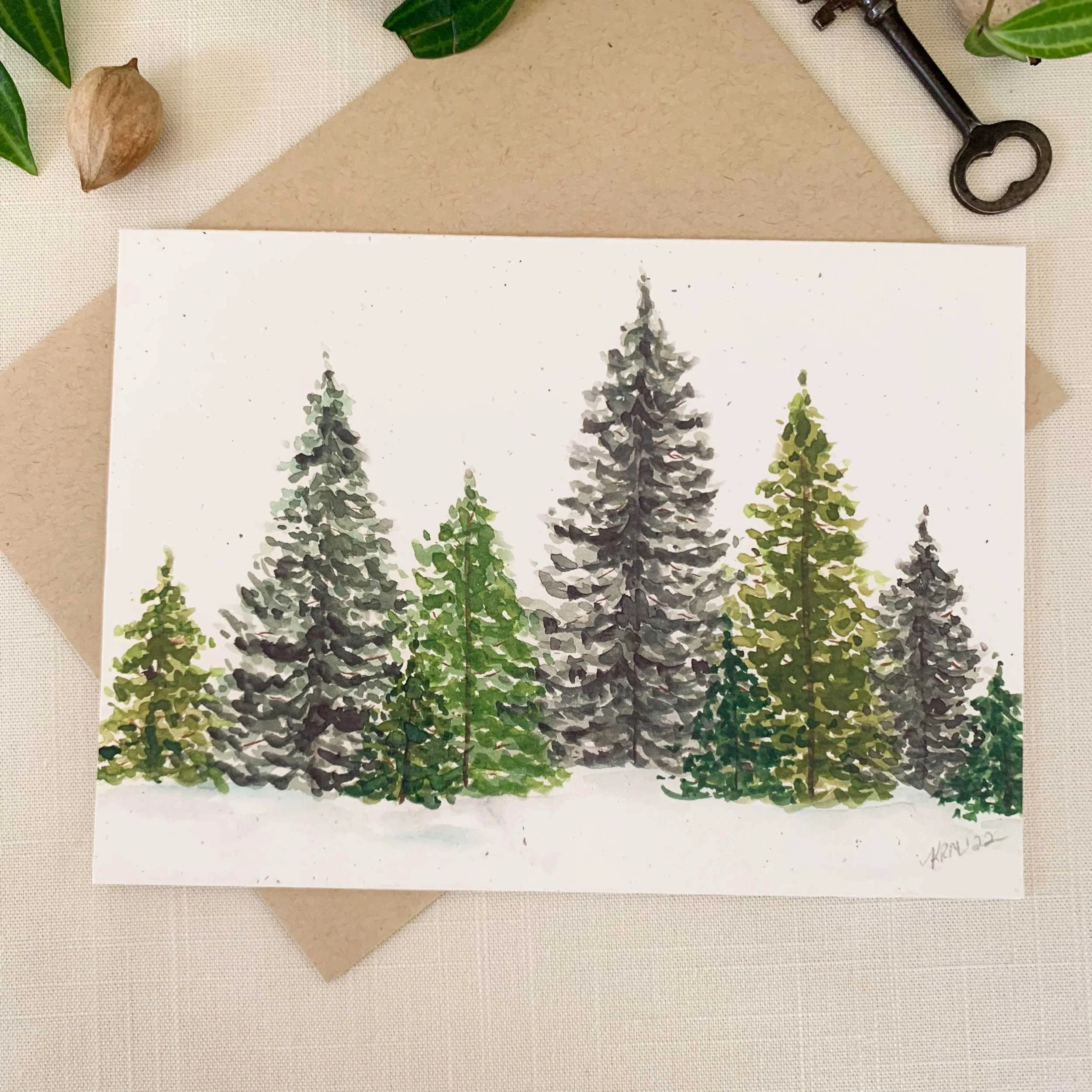Winter Evergreen Forest Frameable Christmas Card