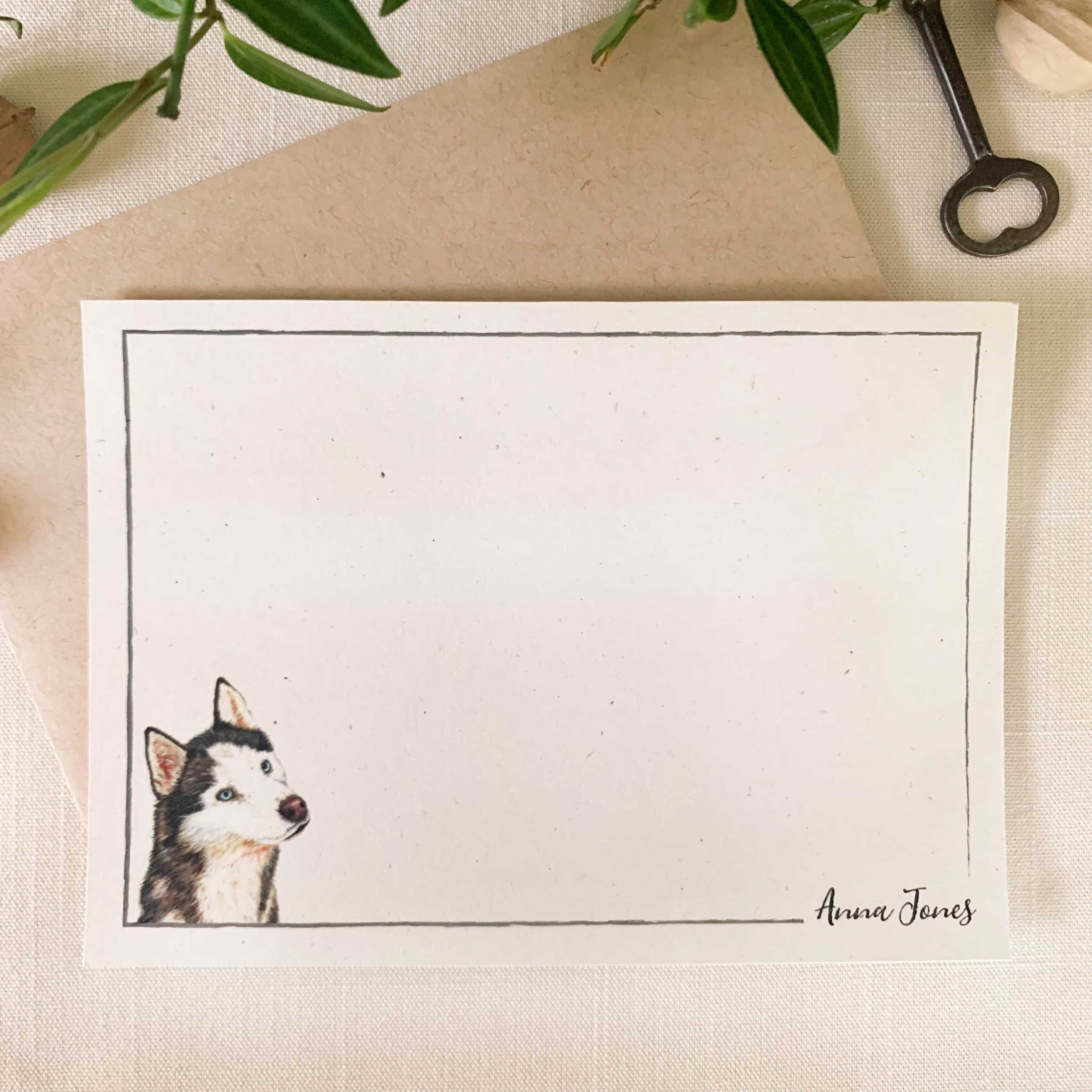 Blue Eye Husky Personalized Notecard Set