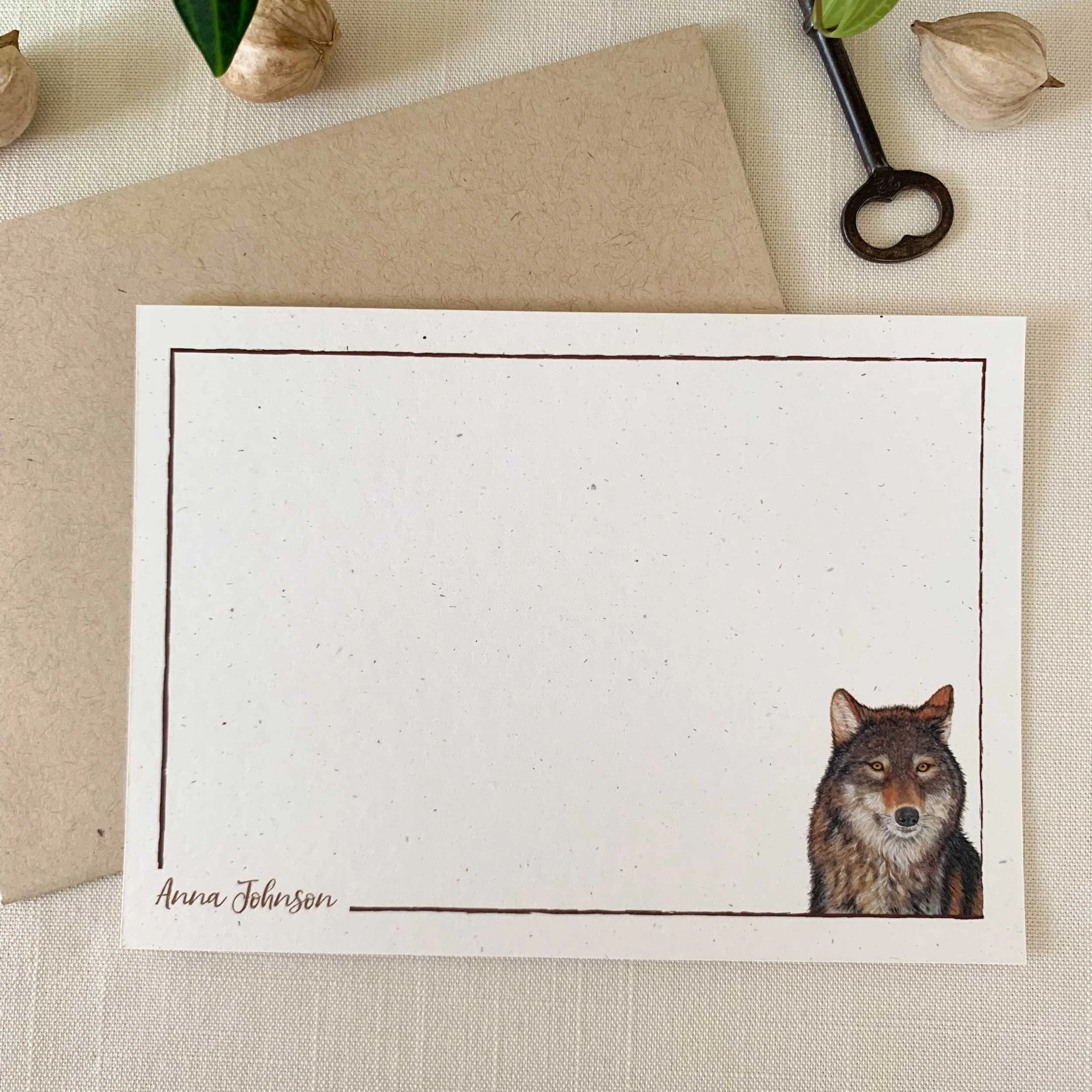 Gray Wolf Personalized Notecard Set