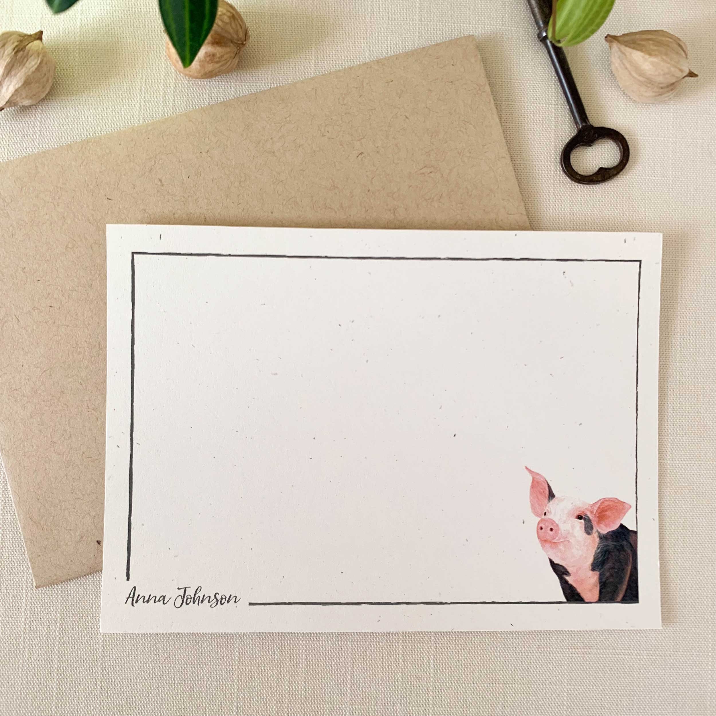 Baby Pig Personalized Notecard Set
