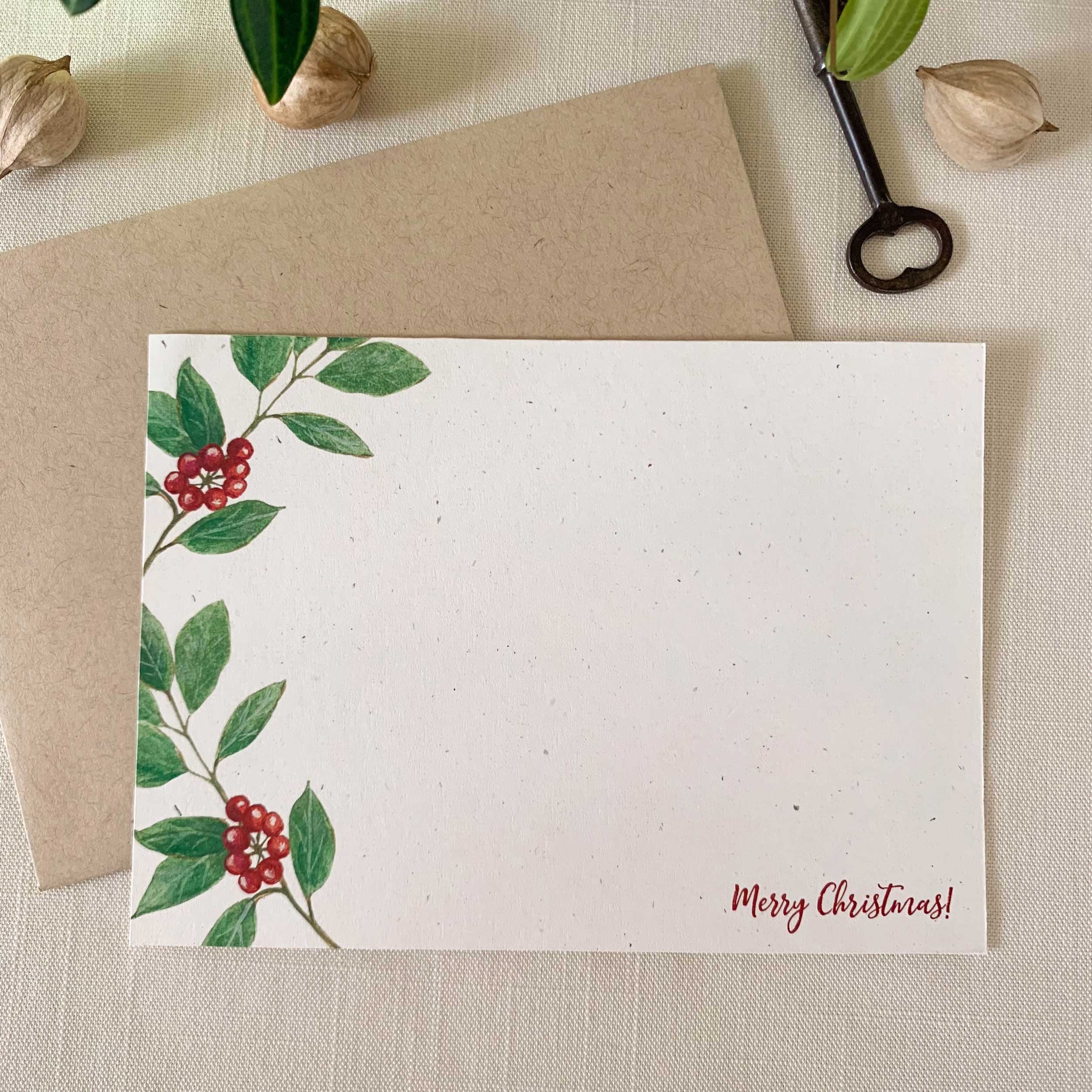 Holly "Merry Christmas" Notecard Set