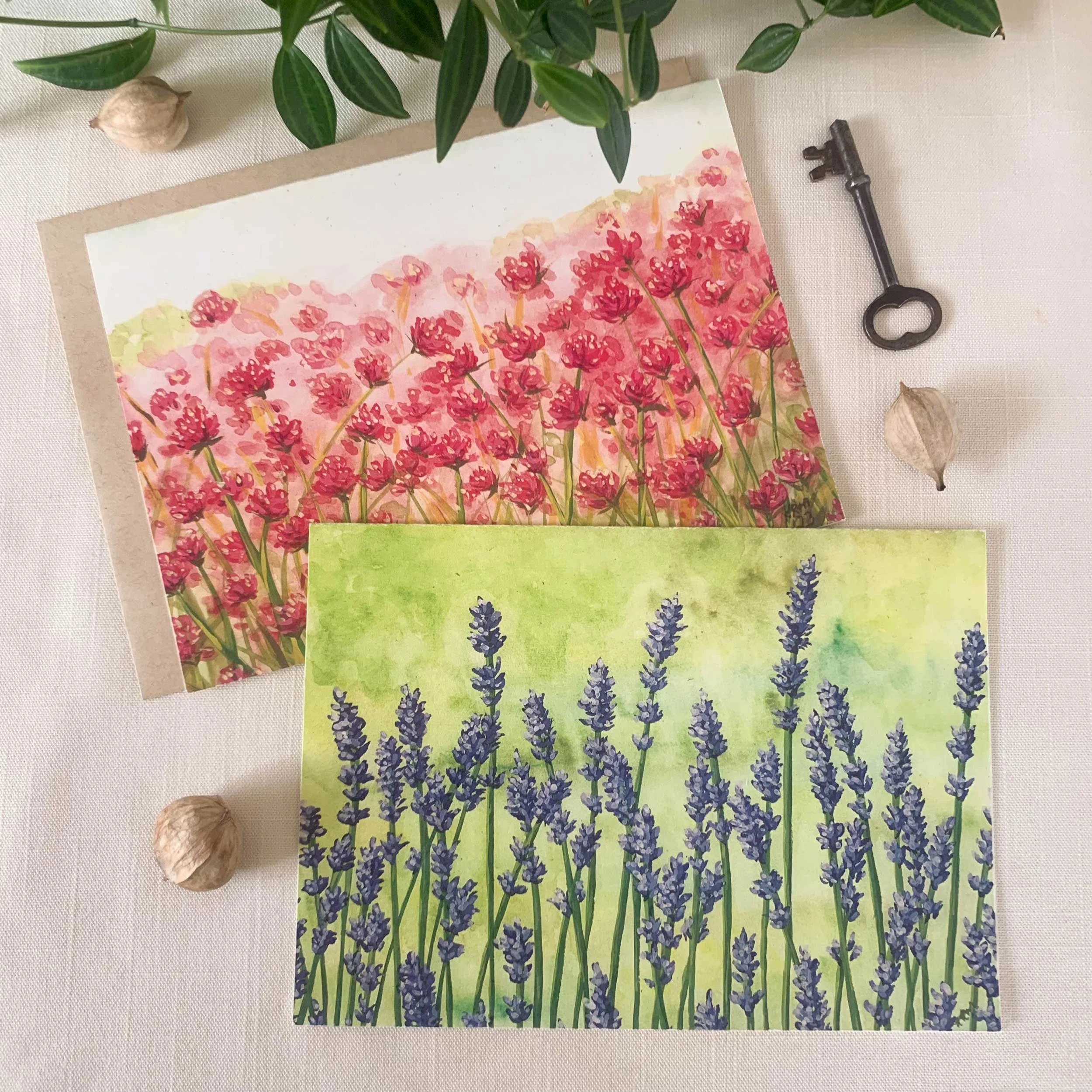 Lavender & Pink Clover Fields Frameable Greeting Cards Pack