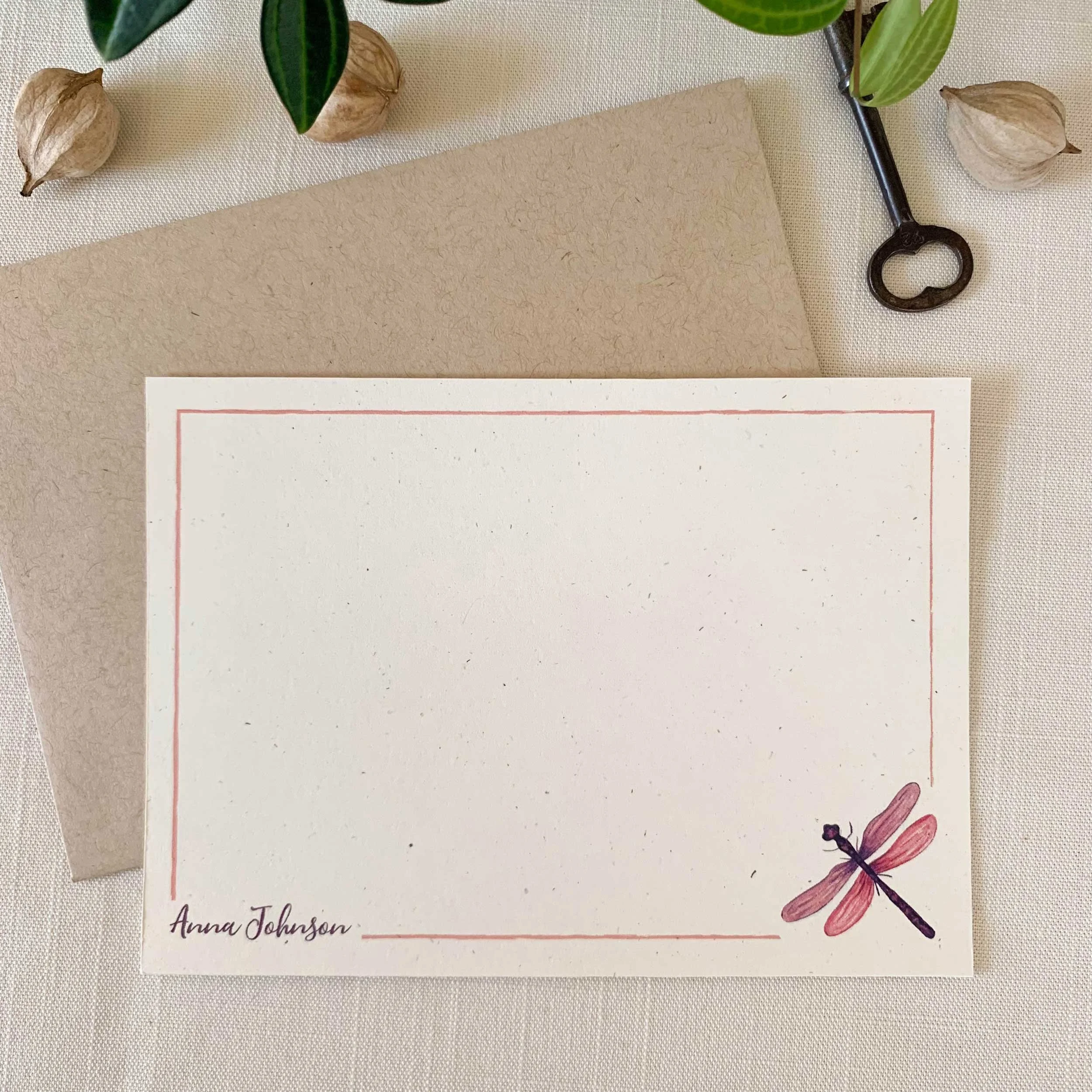 Purple Dragonfly Personalized Notecard Set