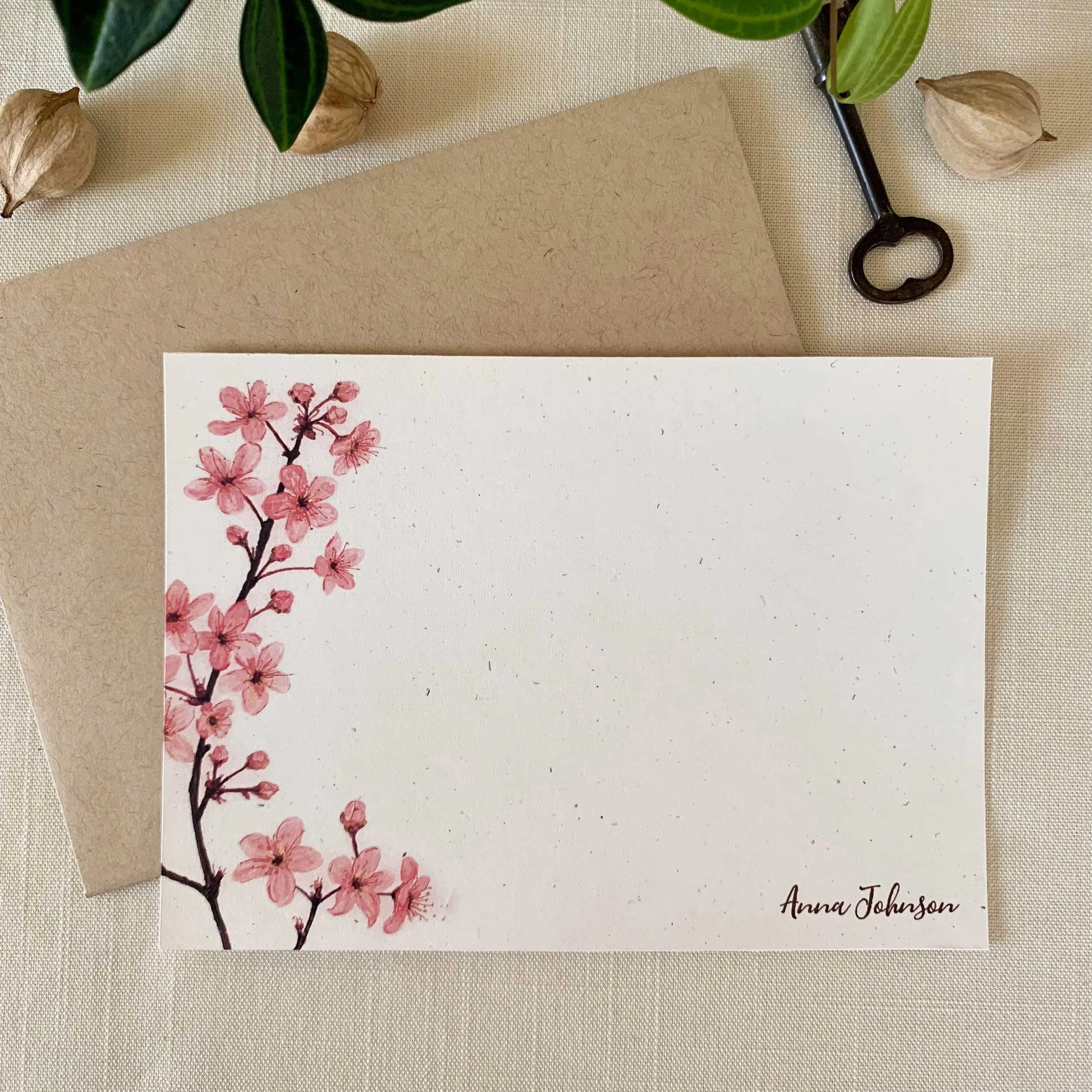 Pink Cherry Blossoms Personalized Notecard Set
