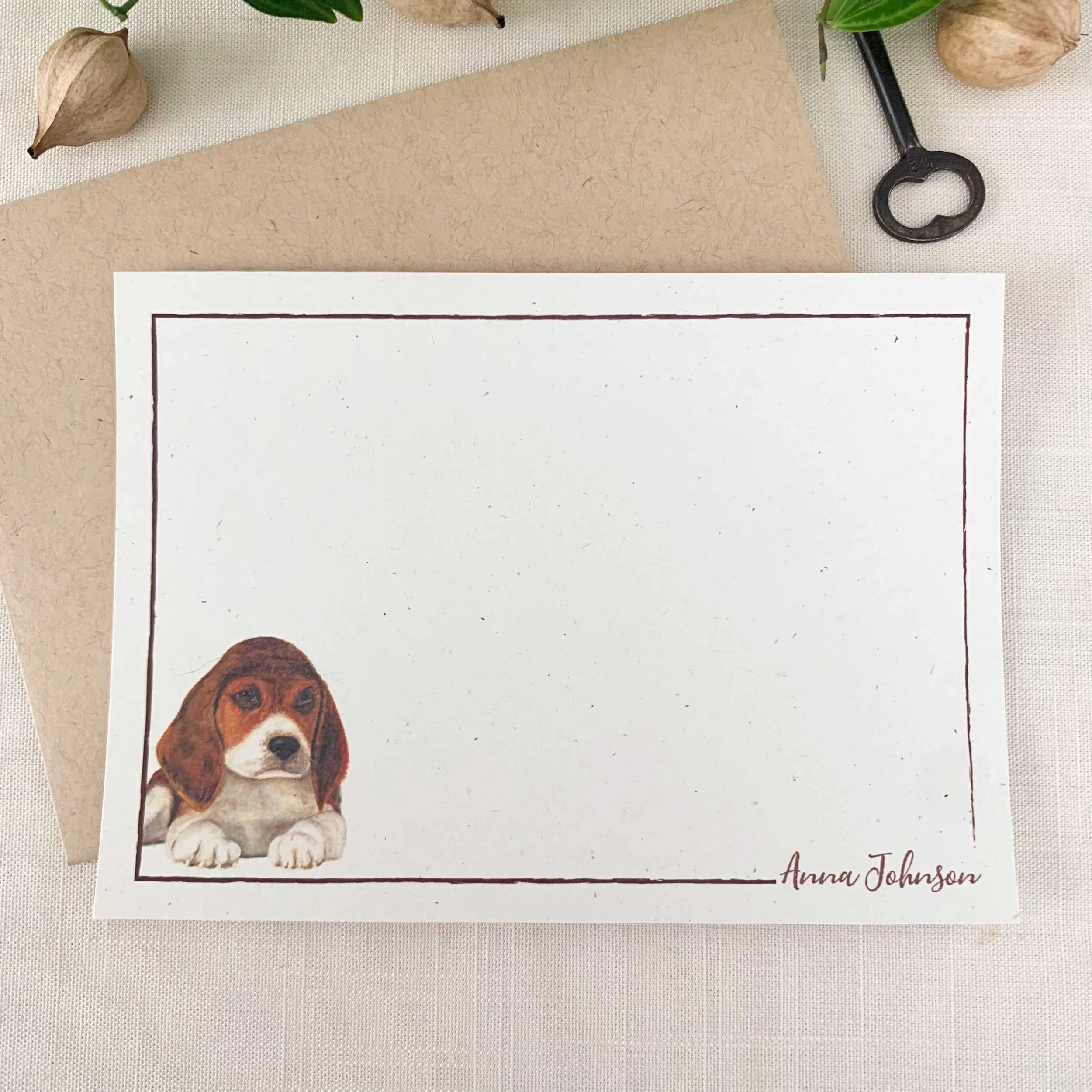 Beagle Puppy Personalized Notecard Set