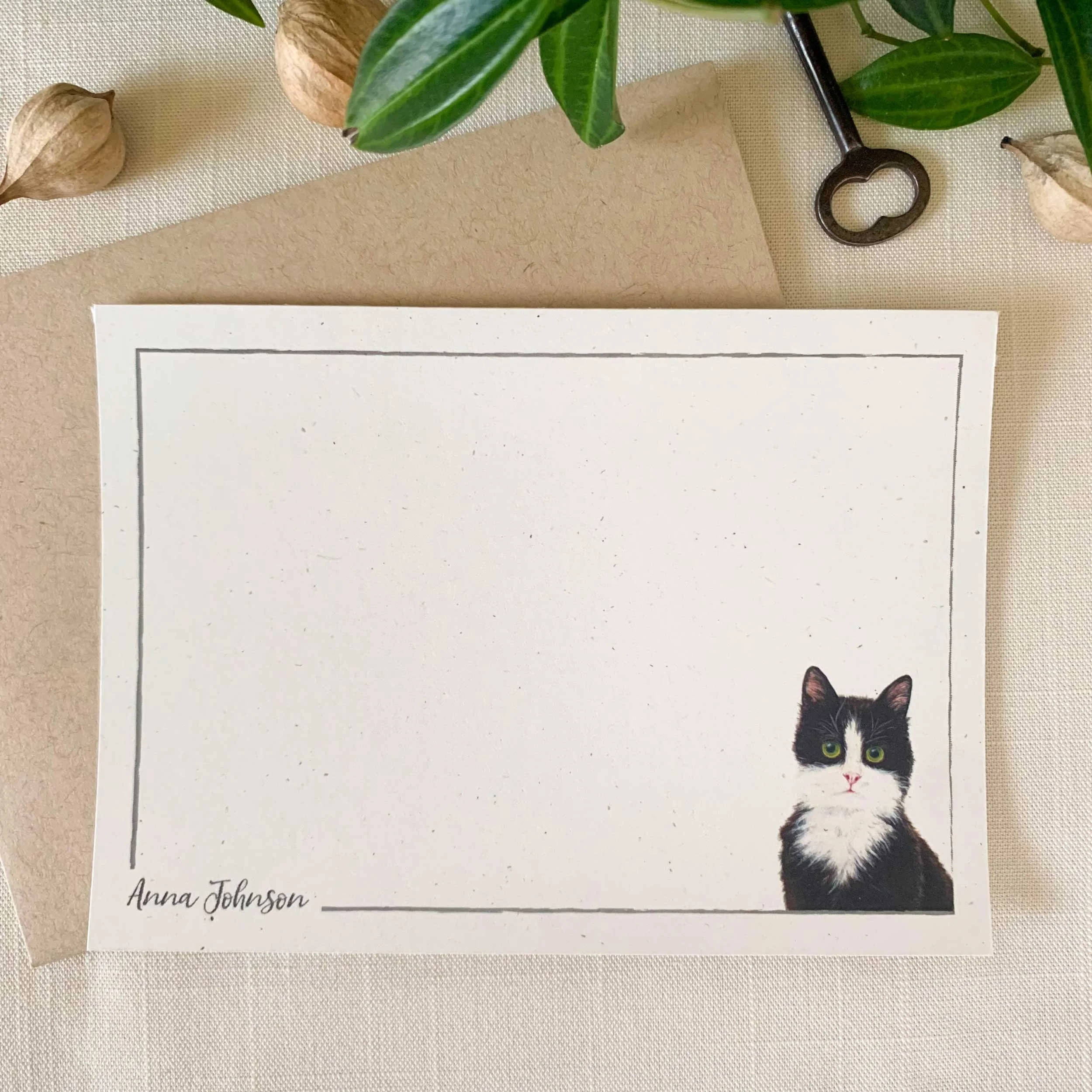 Black & White Cat Personalized Notecard Set