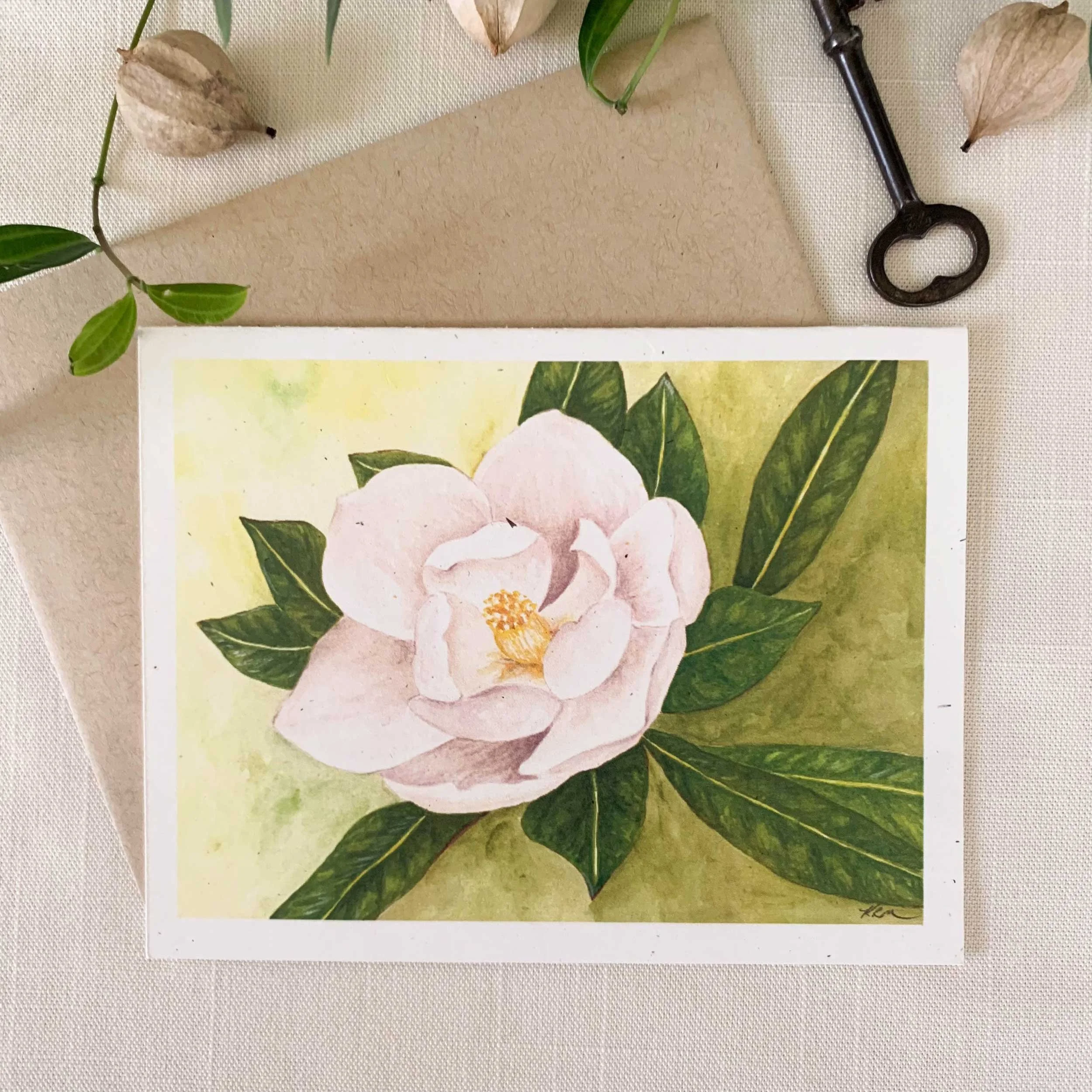 White Magnolia Folded Notecard Set