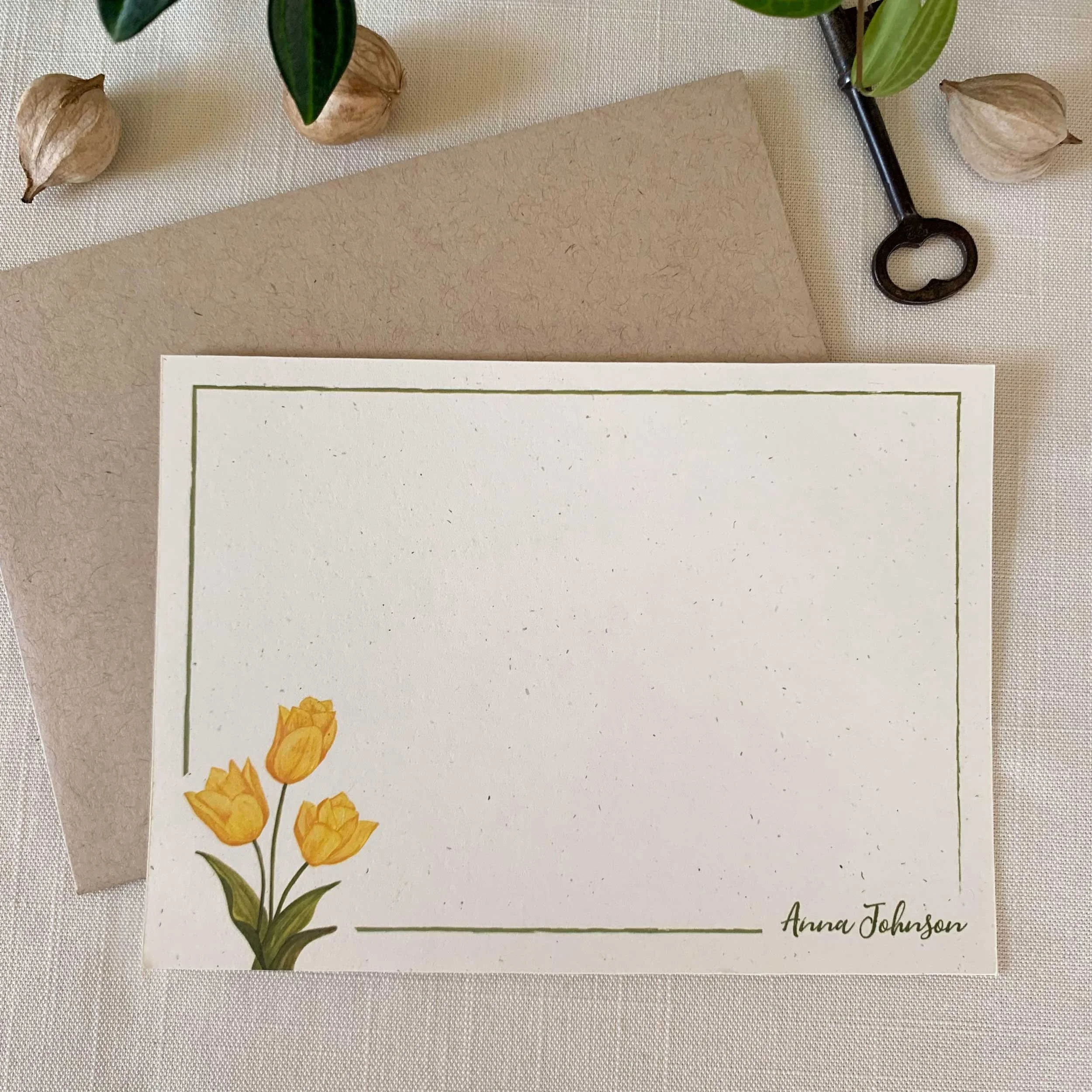 Yellow Tulips Personalized Notecard Set