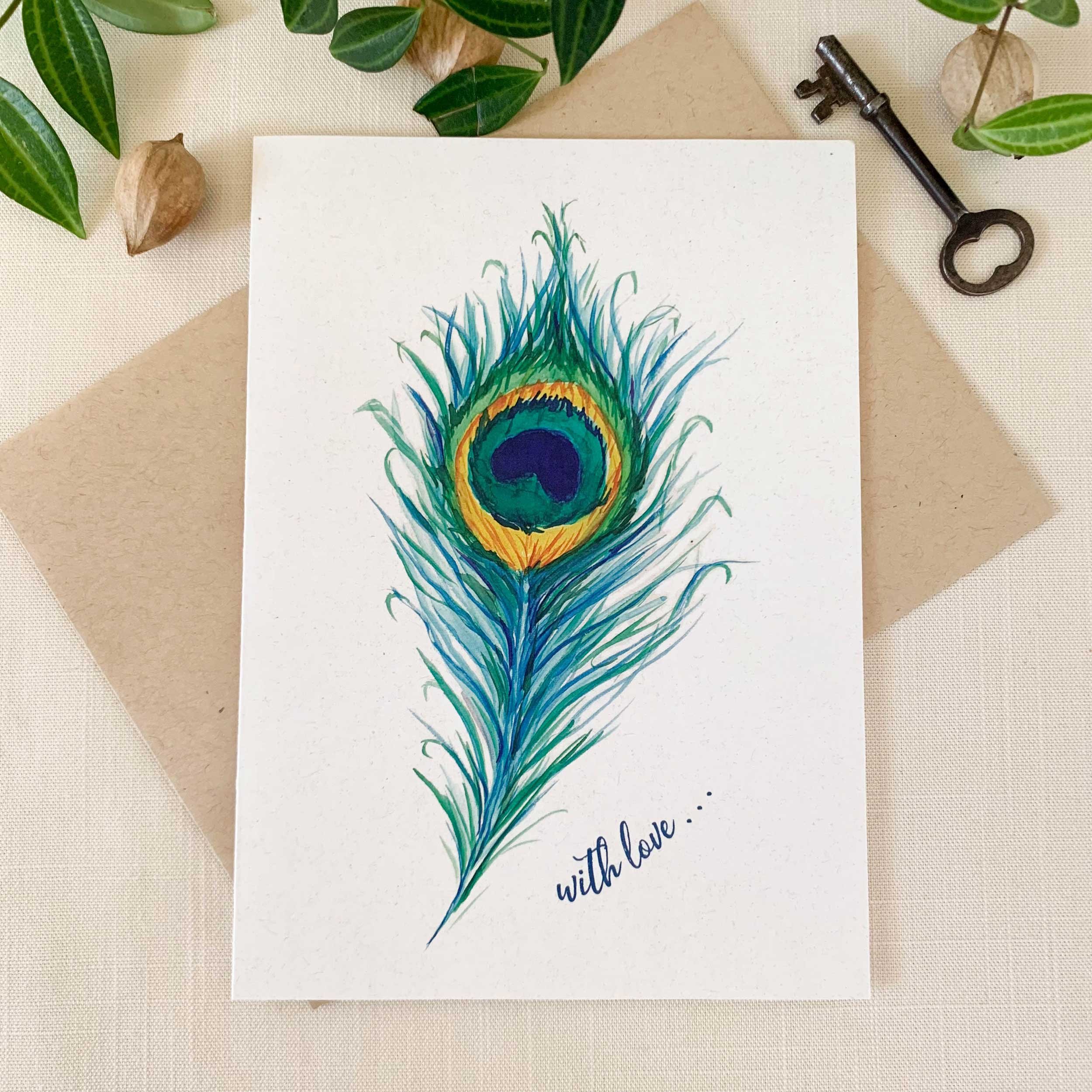 Peacock Feather "With Love" Greeting Card