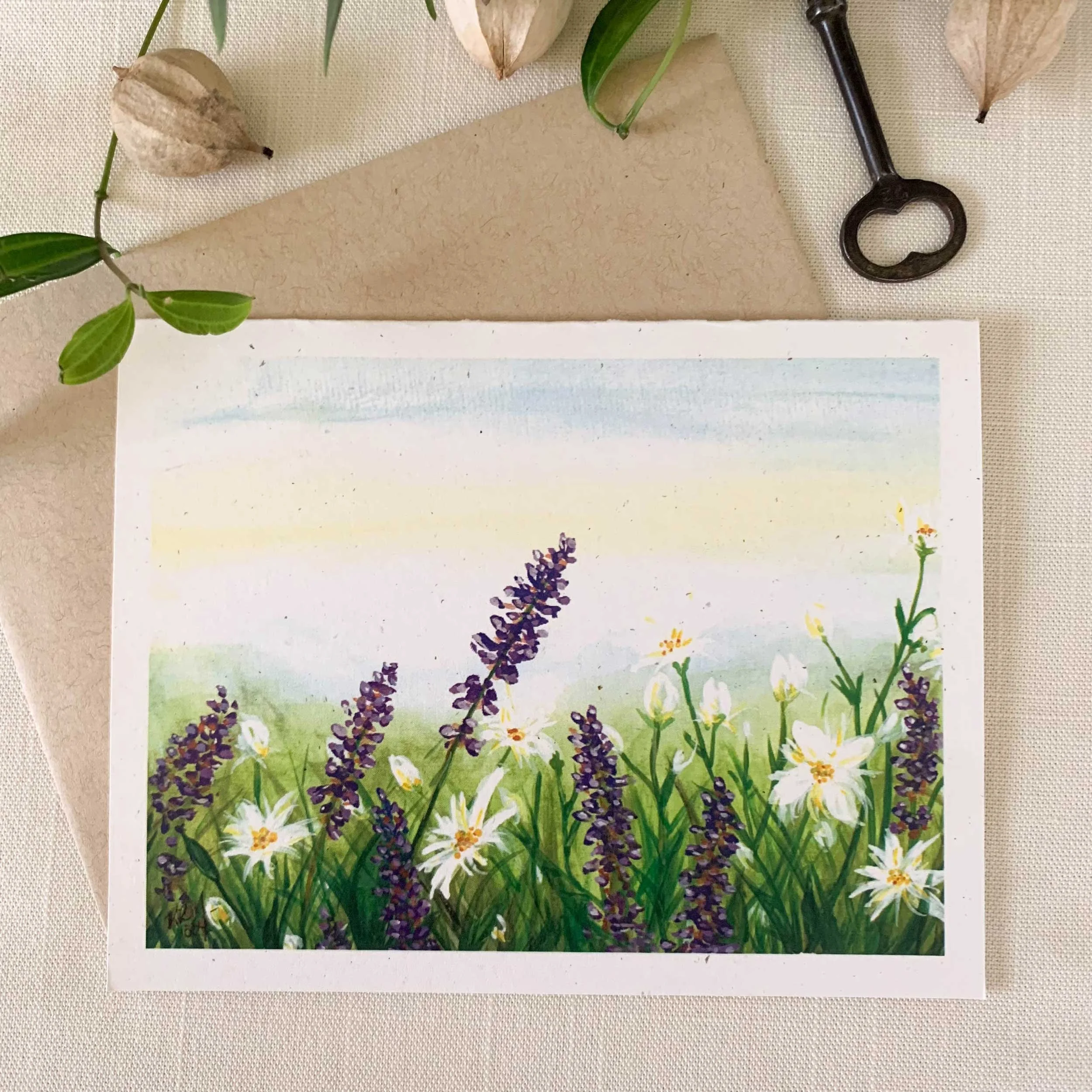 Lavender & White Wild Flowers Folded Notecard Set