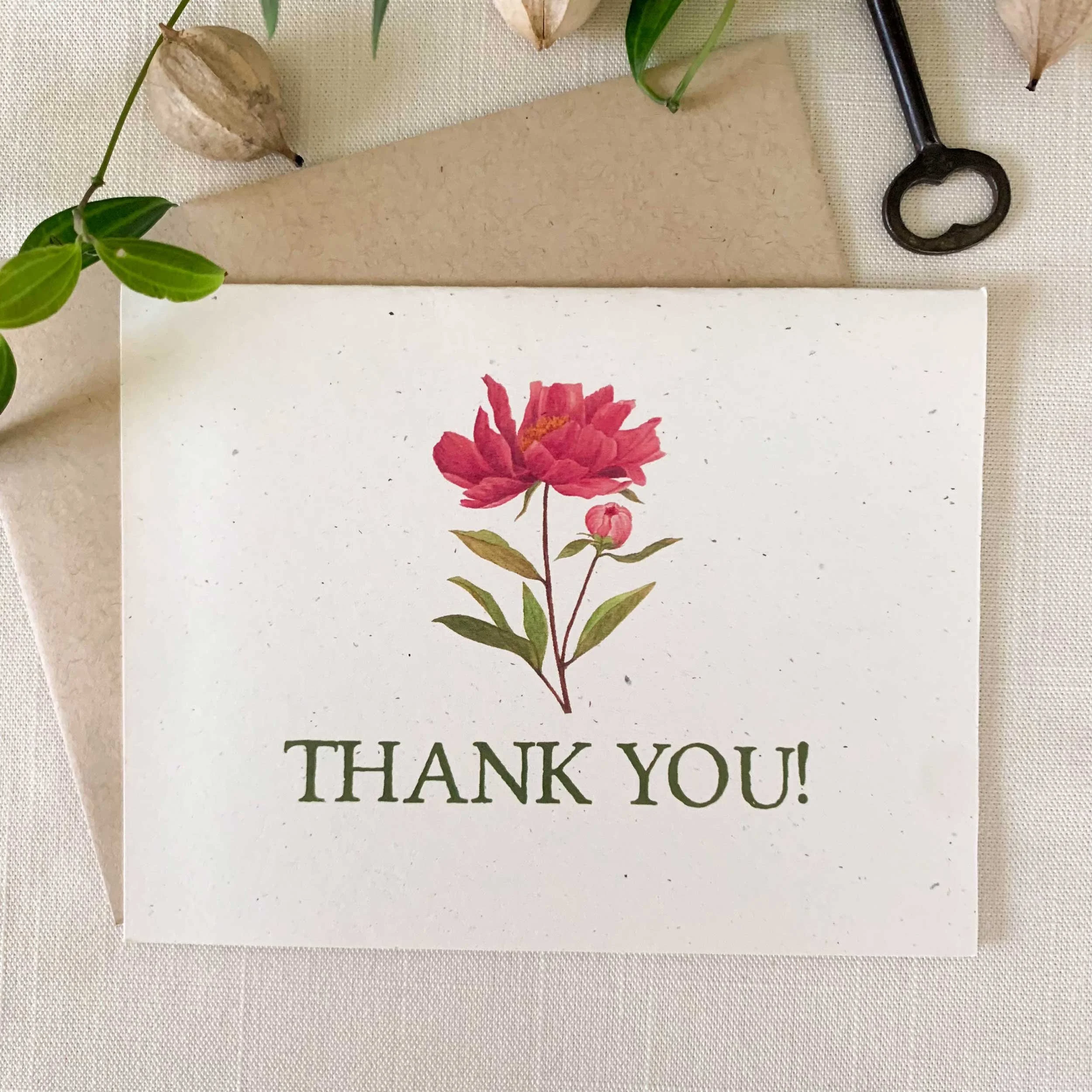 Pink Peony Folded Thank You Cards