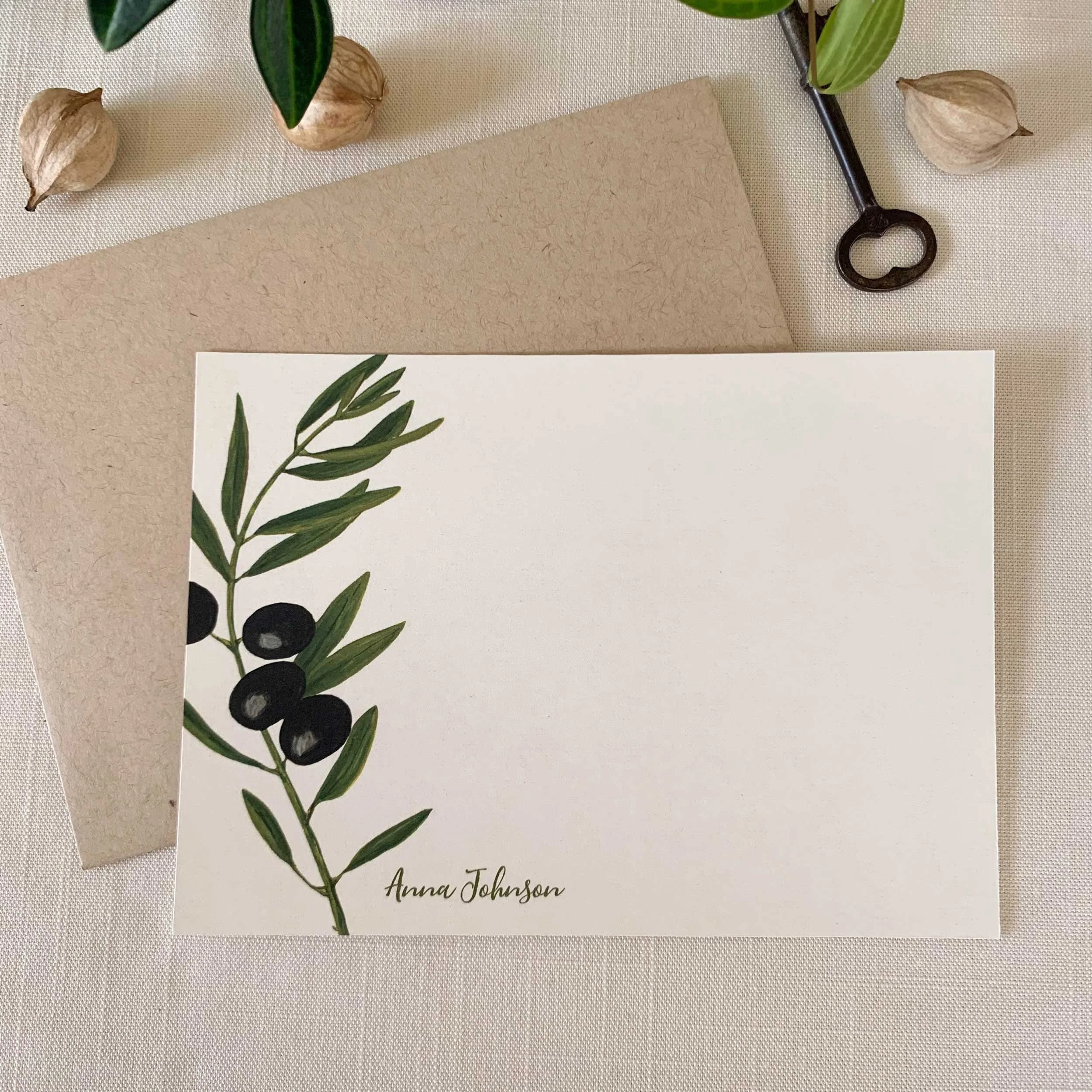 Olive Branch Personalized Notecard Set